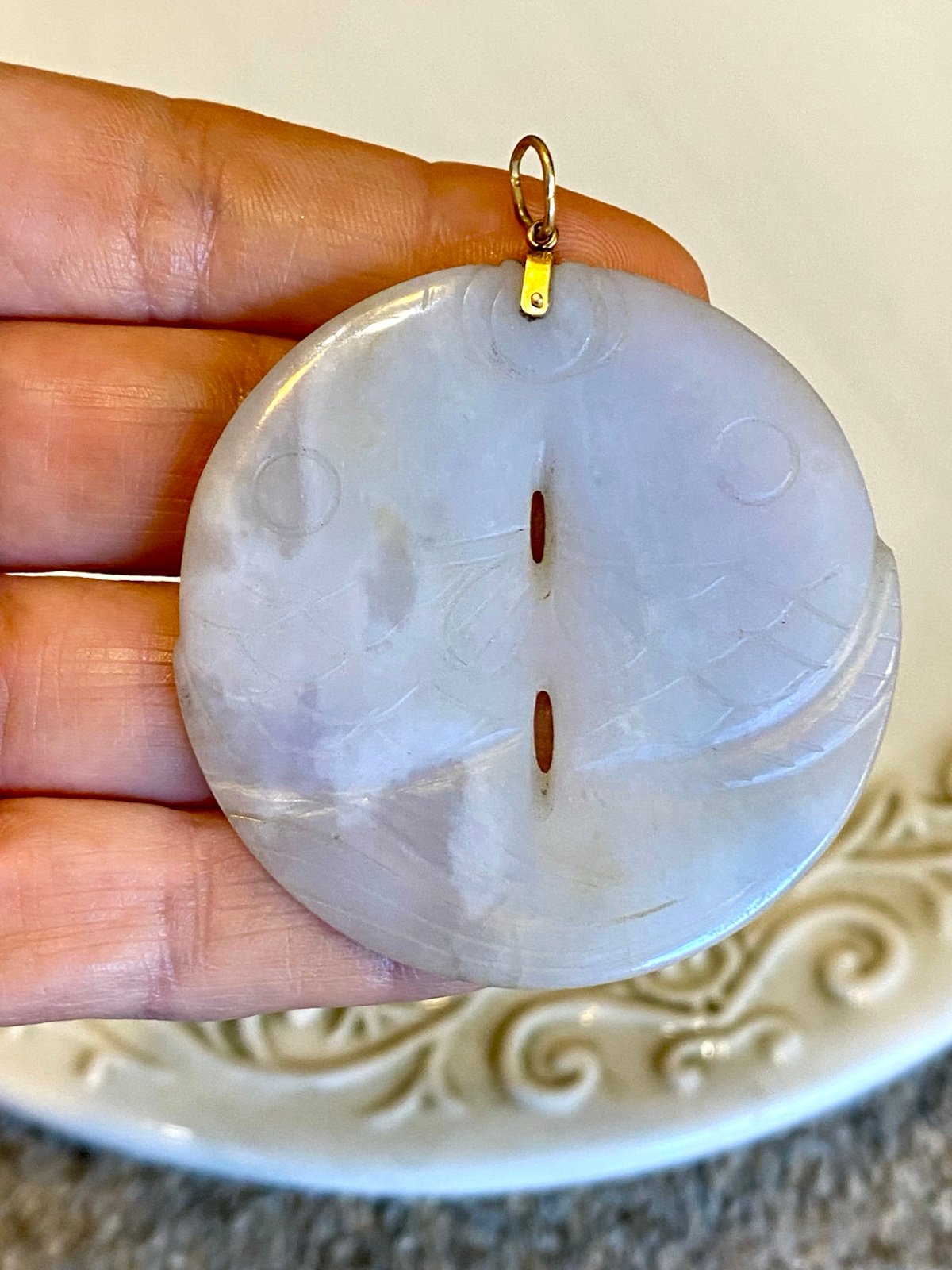 Vintage 14K Jade Fish Pendant
