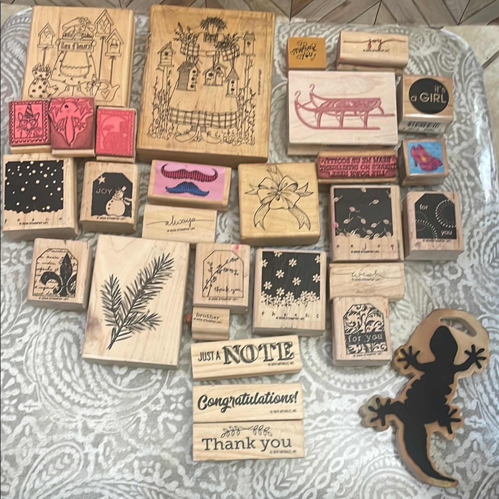 Mostly VINTAGE Assorted Wooden Stamp Set