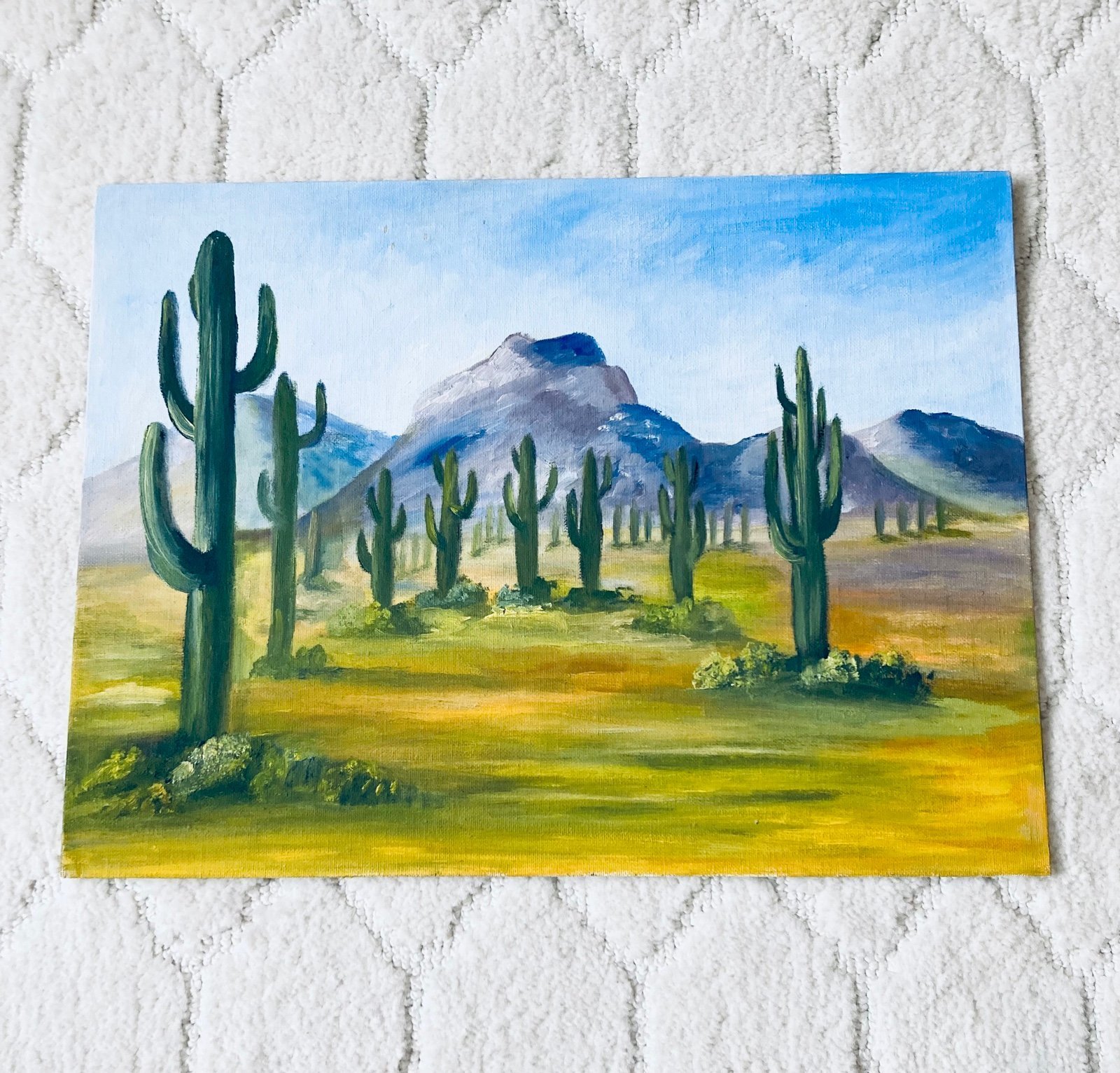 Gorgeous Desert Landscape Saguaro Cactus Southwestern Scene Oil Painting