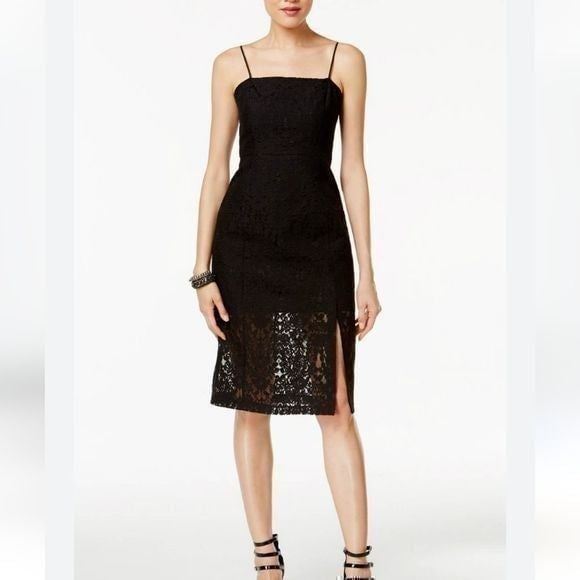 BCBGeneration Womens lace spaghetti strap Fitted midi Dress size large new!!