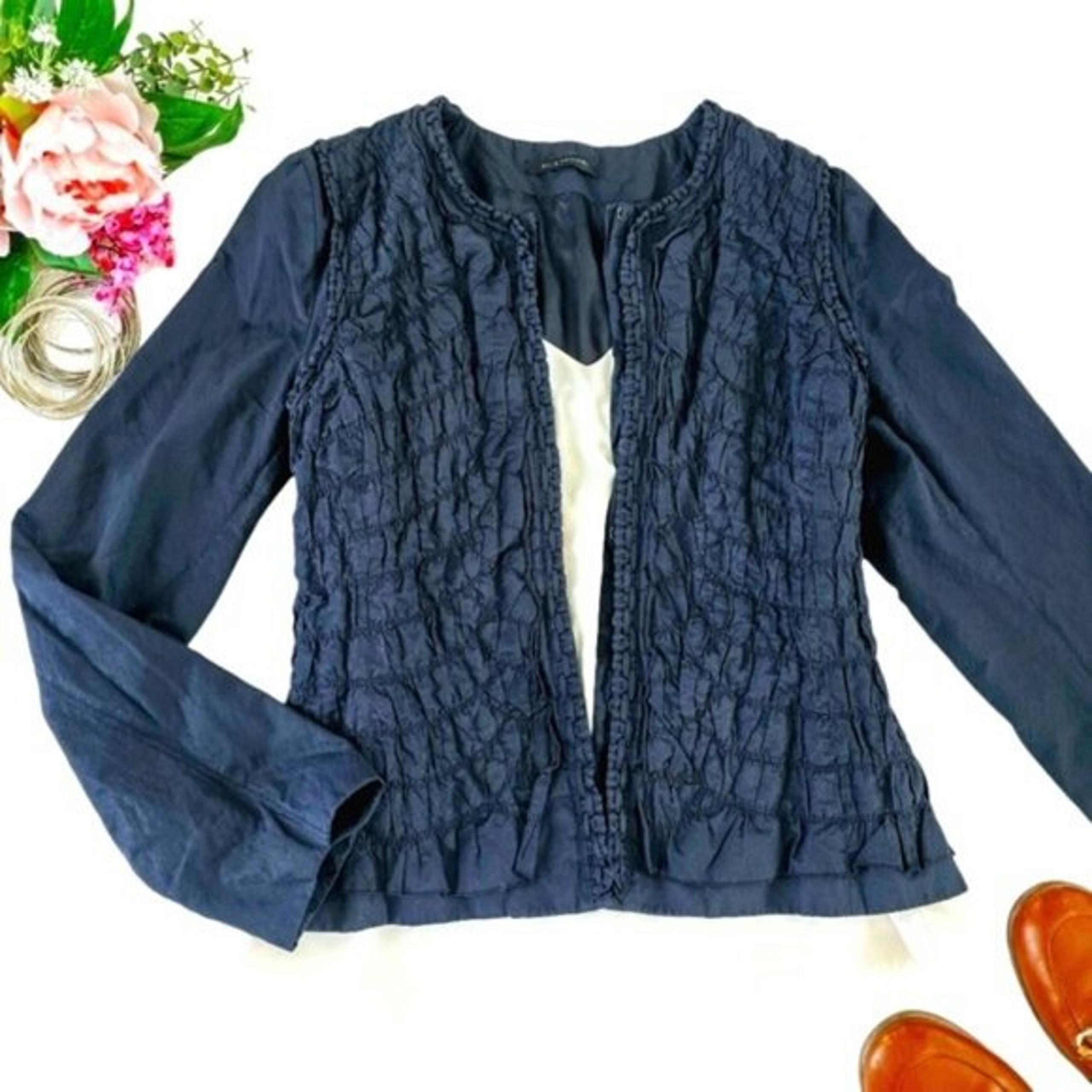 Elie Tahari Women's Dress Jacket Blazer Size Small Navy Blue Smocked Office Job