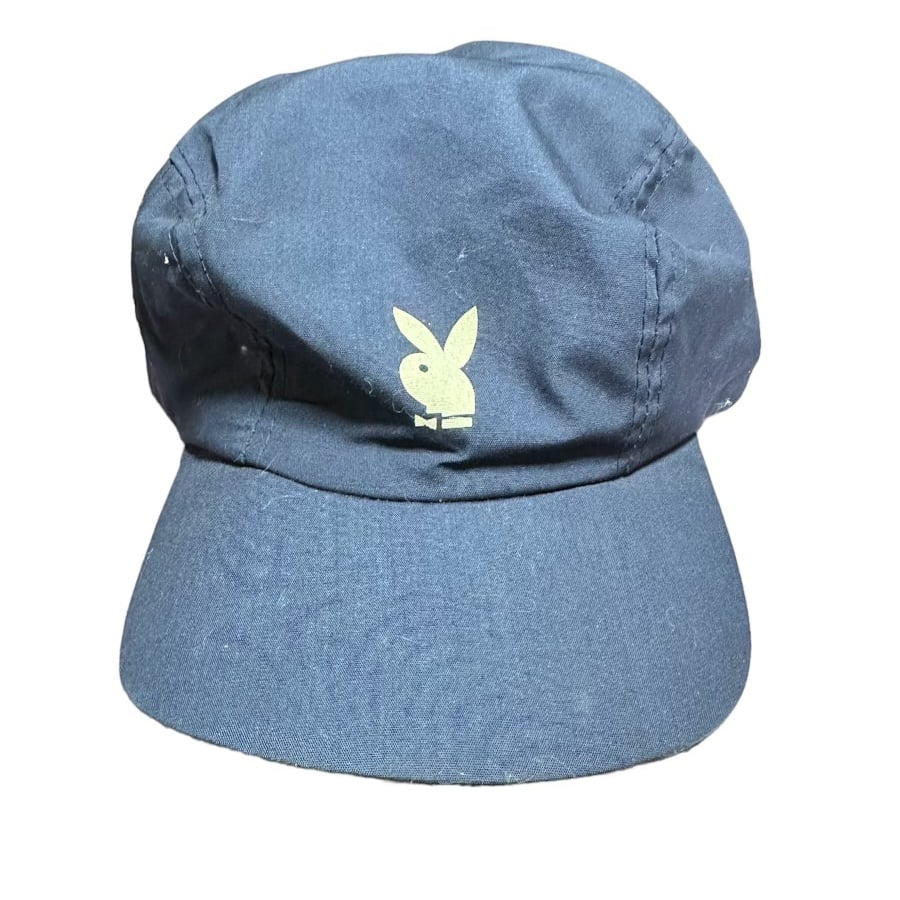 Playboy Bunny Hat Cap Vintage Fitted Navy Made in USA Cracked Bill SZ L