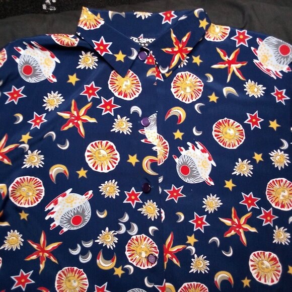 Vintage S.G. Sport Sun Moon Stars Ouer Space Polyester Disco Shirt