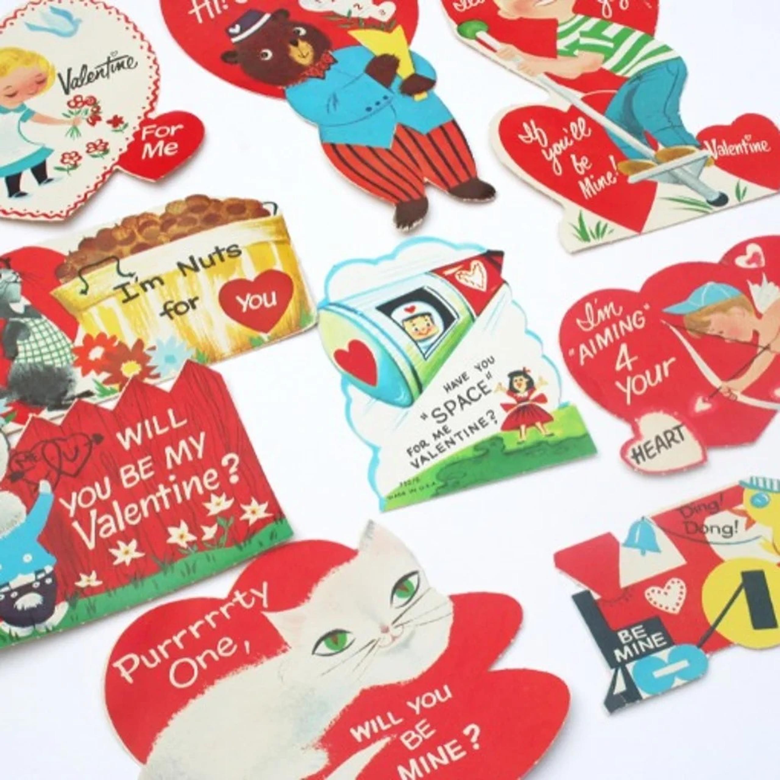 Vintage unused Valentines cards anthropomorphic figural witty die cut midcentury