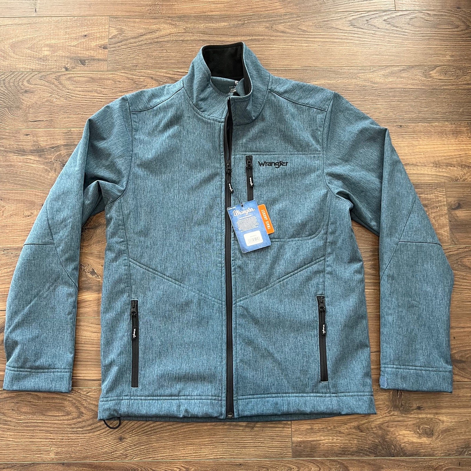 Wrangler Men's Trail Fleece Lined Jacket Heather Blue Full Zip Logo Chest Small