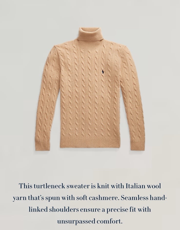Polo Ralph Lauren Cable Wool-Cashmere Turtleneck Sweater size Medium