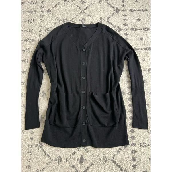Cos Cardigan Sweater Women XS Oversized Black 100% Wool Button Up V-Neck