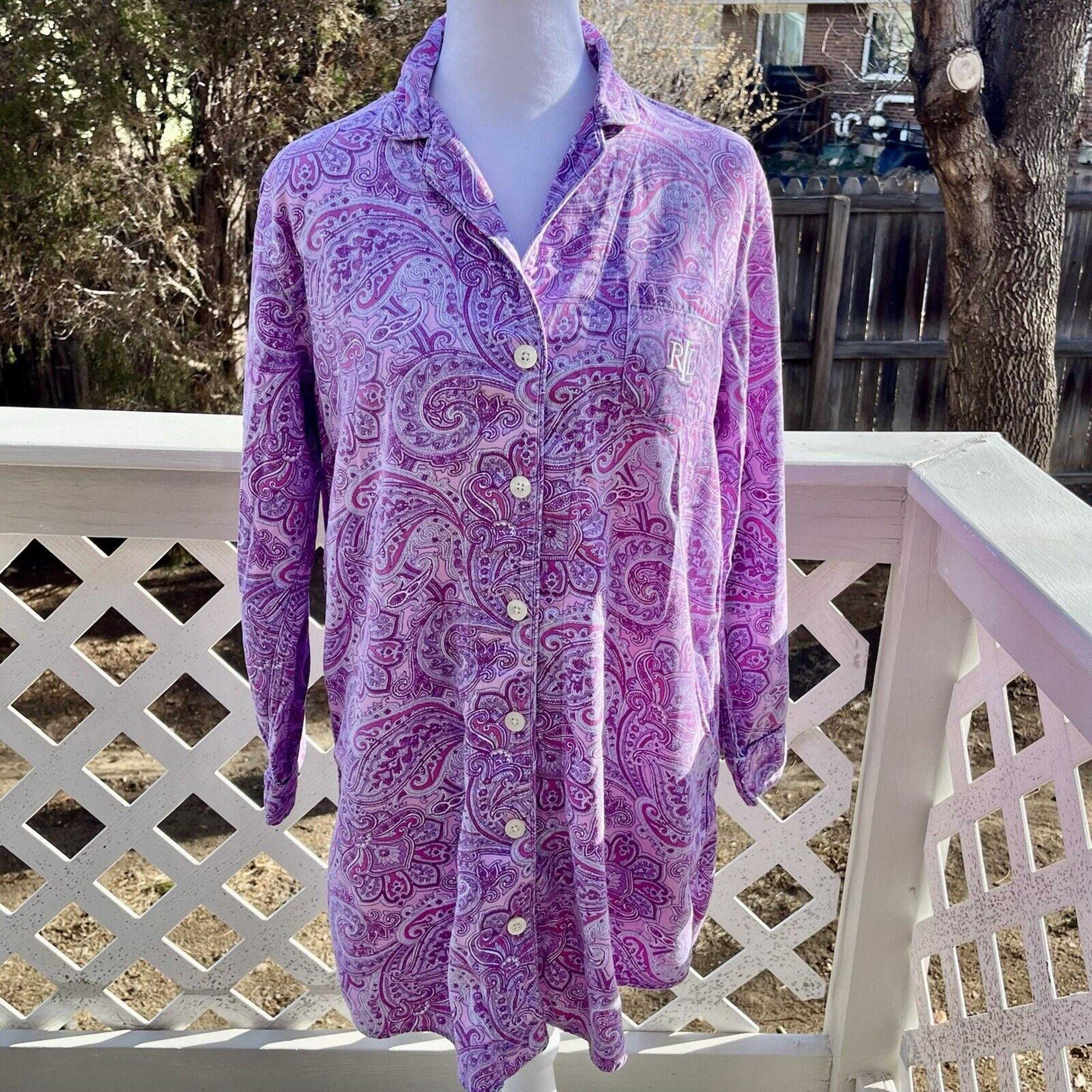 Lauren Ralph Lauren Black Label Purple Pink Paisley Nite Shirt Gown Women Medium