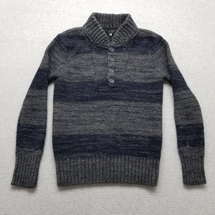 Vince Sweater Mens Small Black Striped Pullover Buttons Cashmere Wool Blend