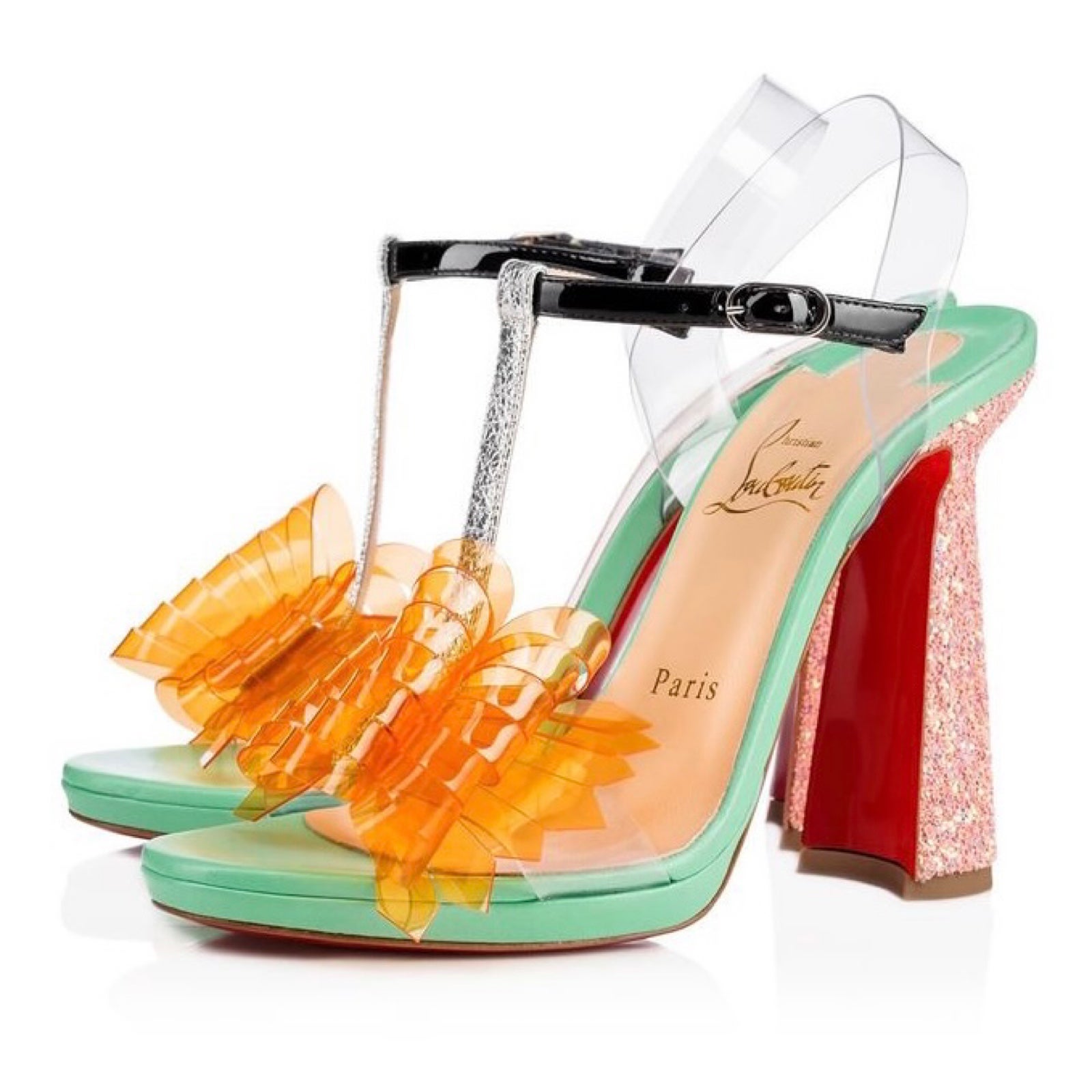 Christian Louboutin La Valois 120 Opal Pompadour PVC sandal size IT 34 US 4