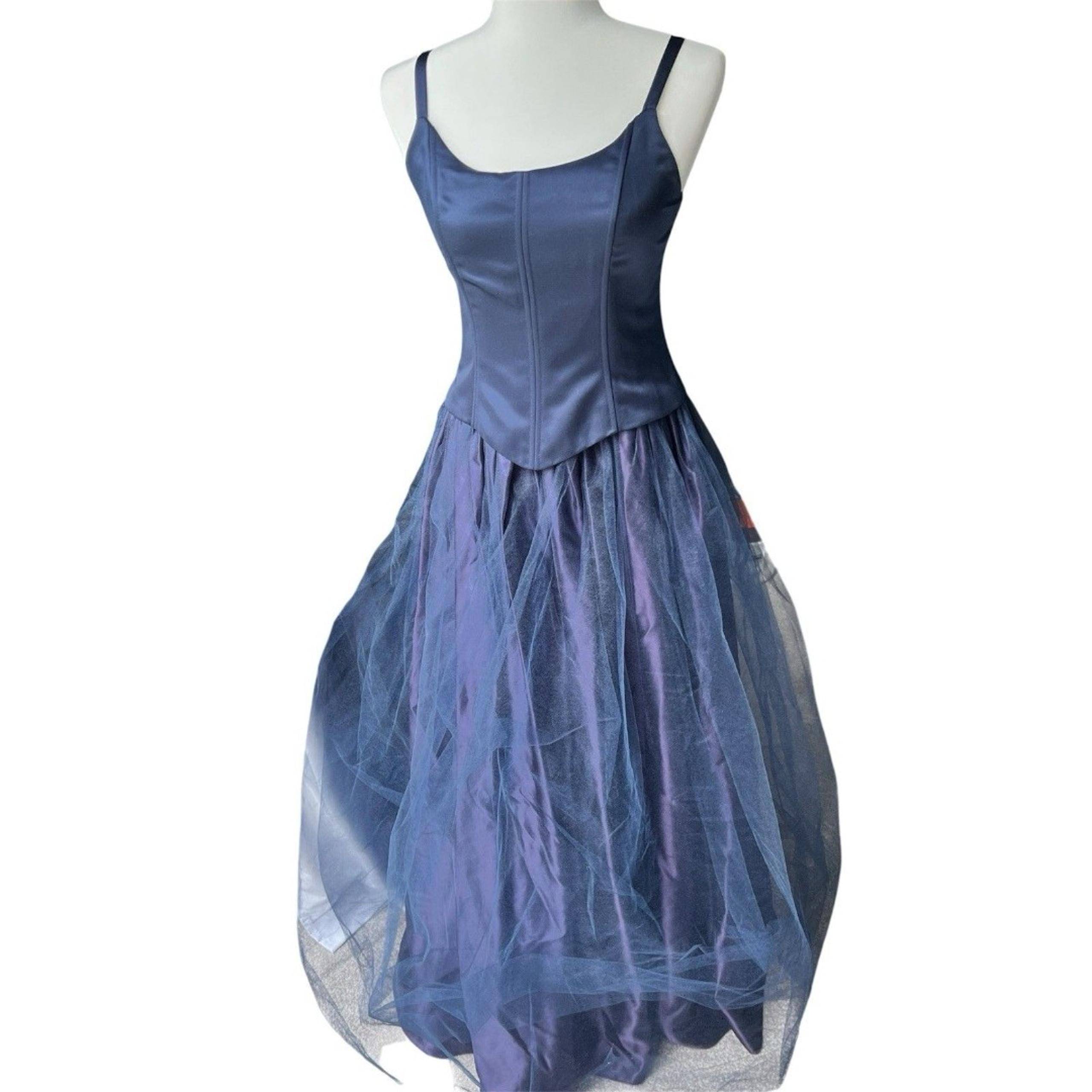 Michaelangelo Dress Womens Sz 6 Ball Gown Maxi Navy Blue Straps Vintage Y2K