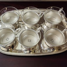 Schott & Gen Manz Silver Plate Tea Set Glass Cups Holders Tray