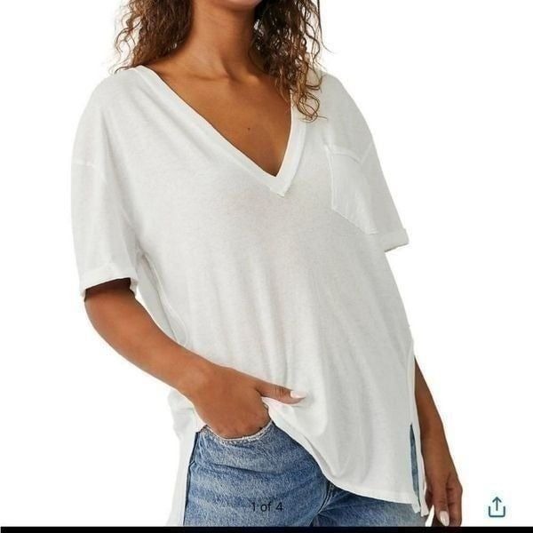 We The Free Keep Me V-Neck T-Shirt XS NWOT White