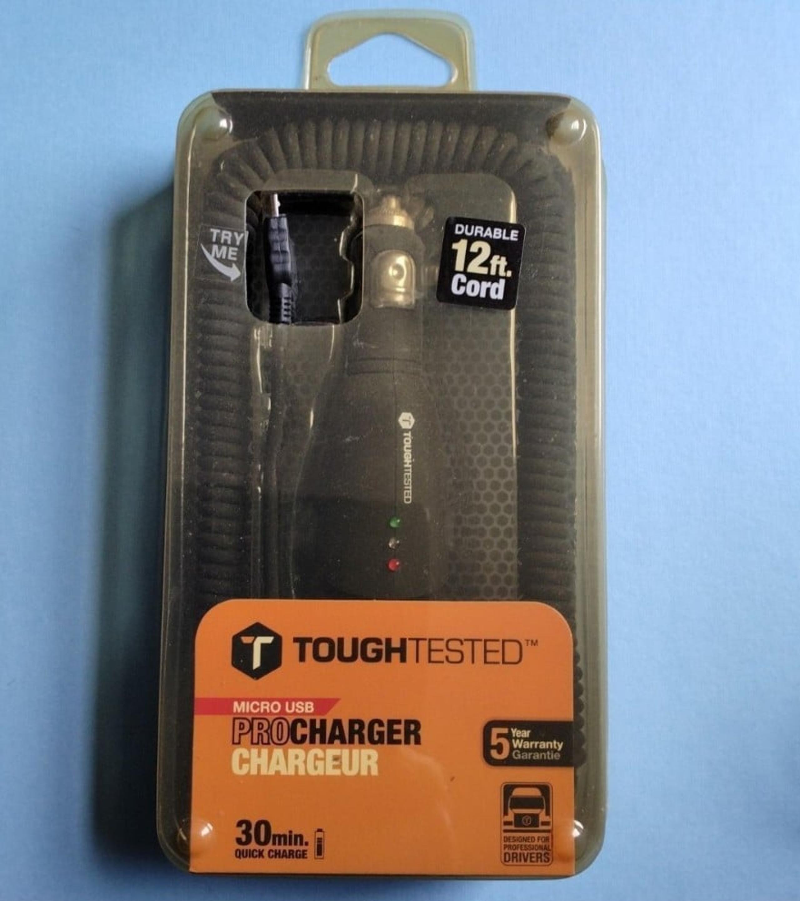 Tough Tested Pro Charger Micro USB 12ft cord Car Truck Charger

NEW, UNOPENED.