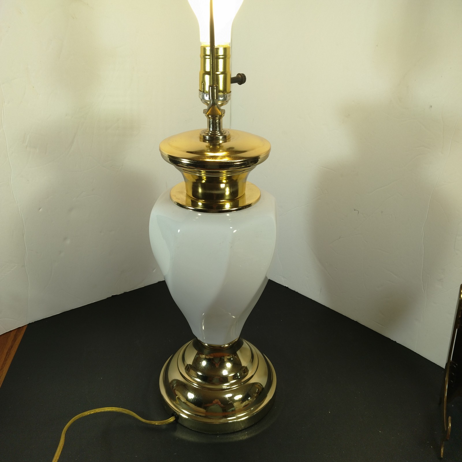 Brass and white swirl glass table lamp
