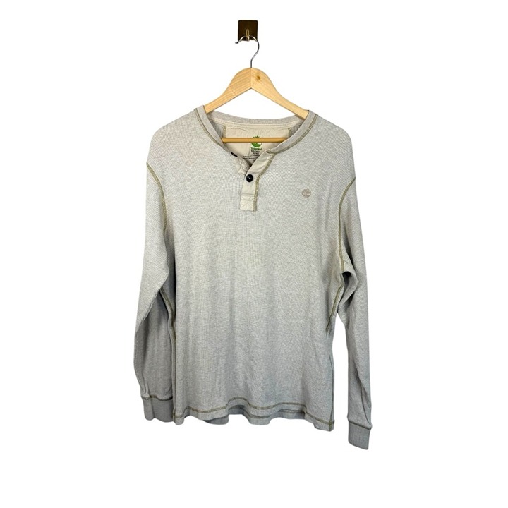 Timberland Men’s Classic Waffle Knit Thermal Henley in Ivory/Beige Size XL