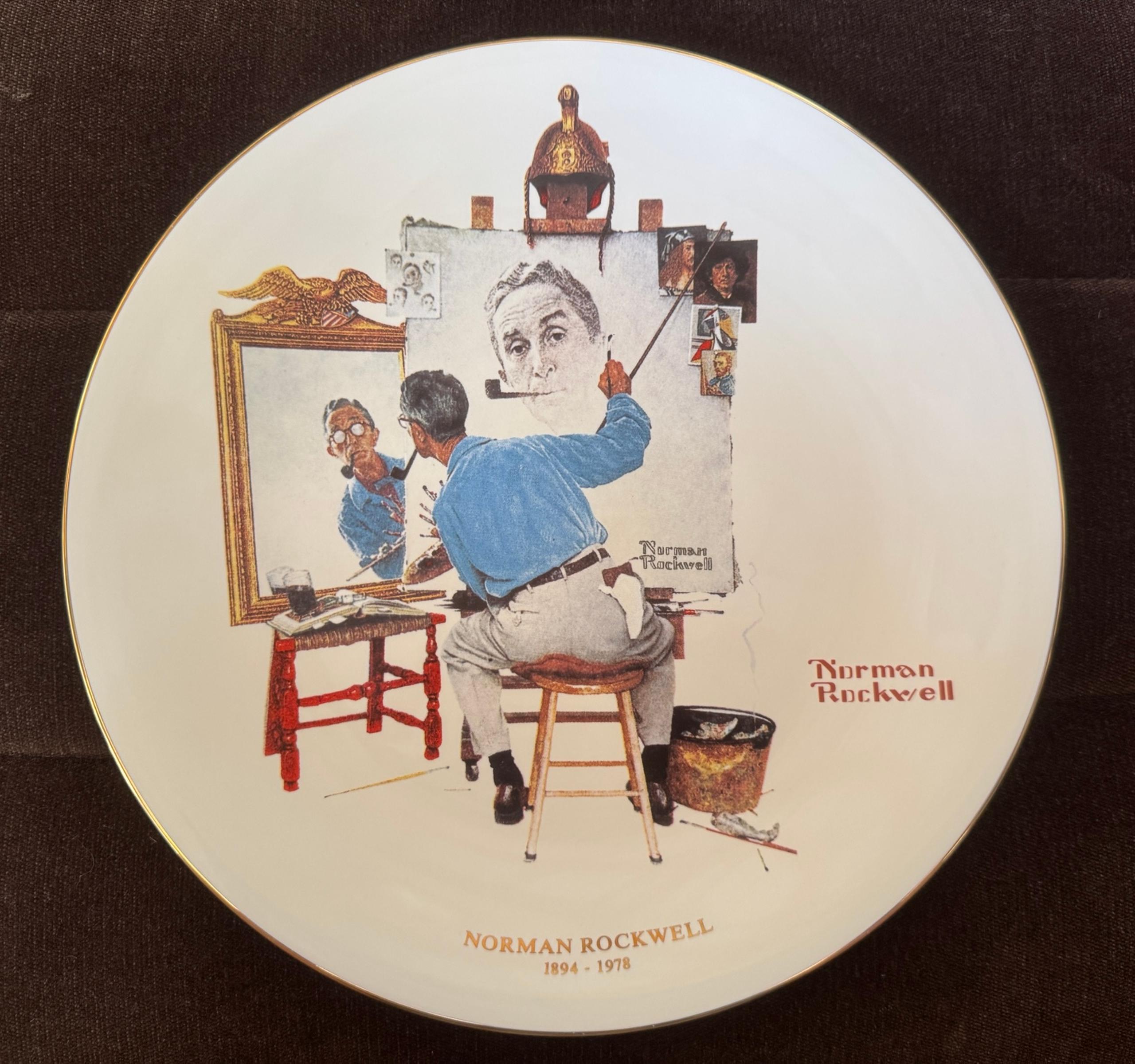 Norman Rockwell Collector Plate - “Triple Self Portrait” (1991) by Goebel