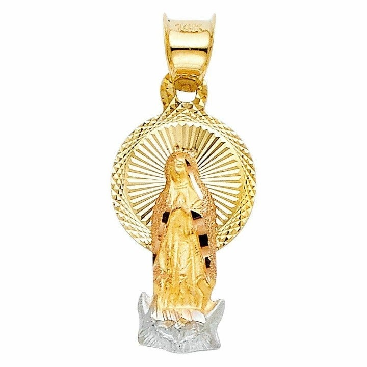 14K Tri Color Gold Guadalupe Stamp Charm Pendant