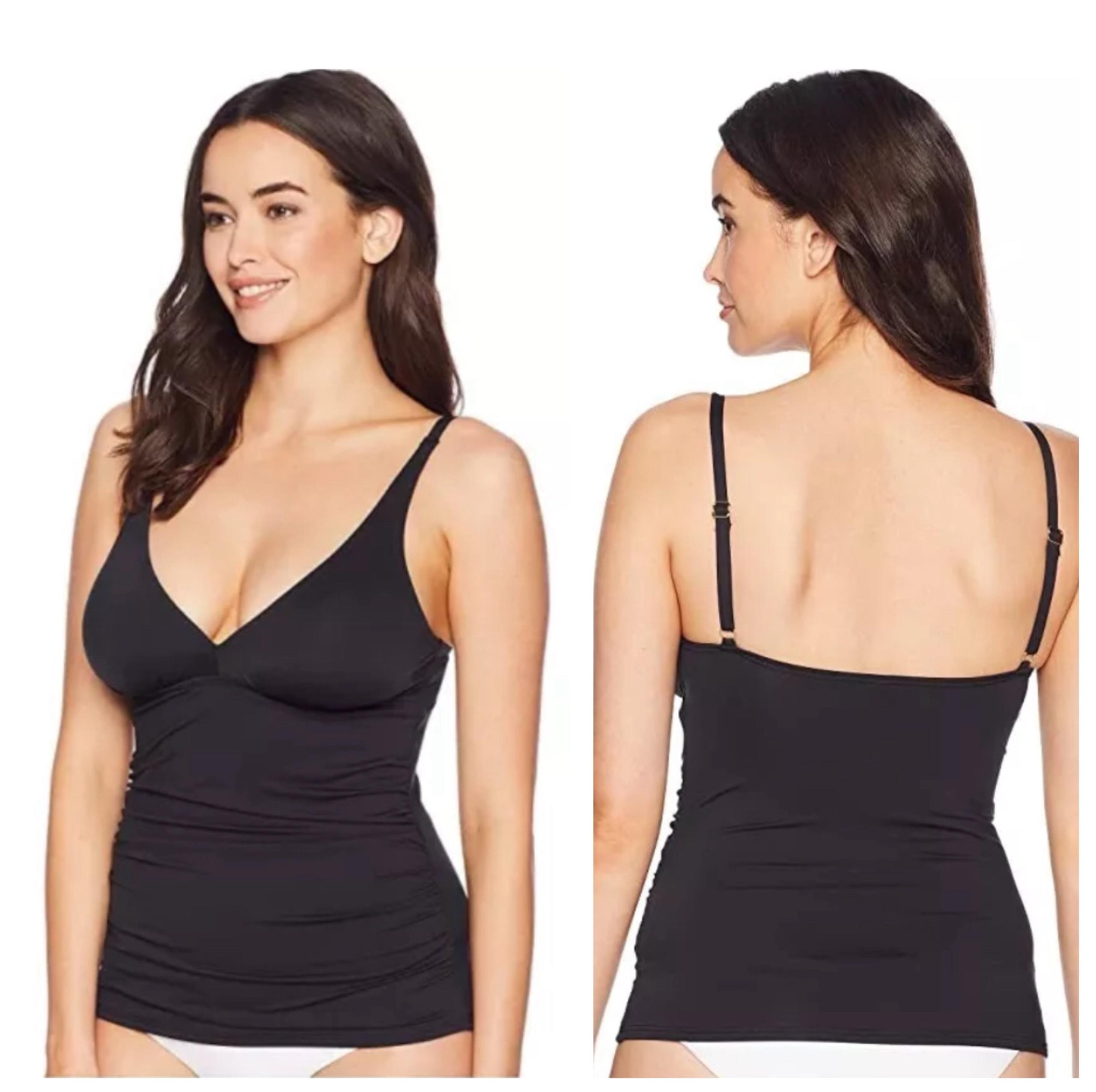 NWT Tommy Bahama Pearl Solids Over The Shoulder V Neck Tankini Top Black Sz L