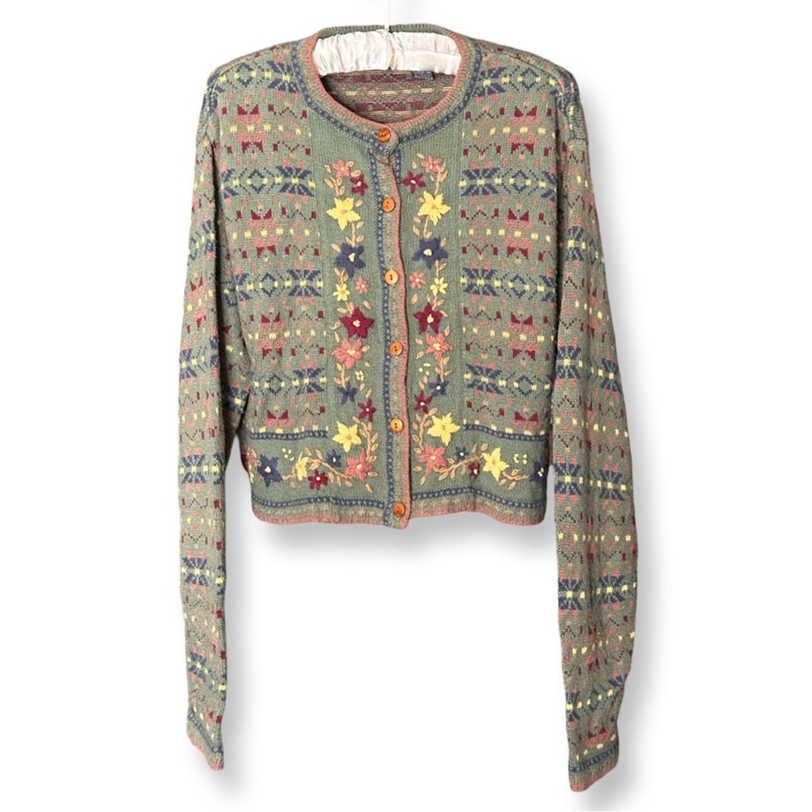 Vintage Liz Wear Cottage Core Floral Crop Long Sleeve Cardigan