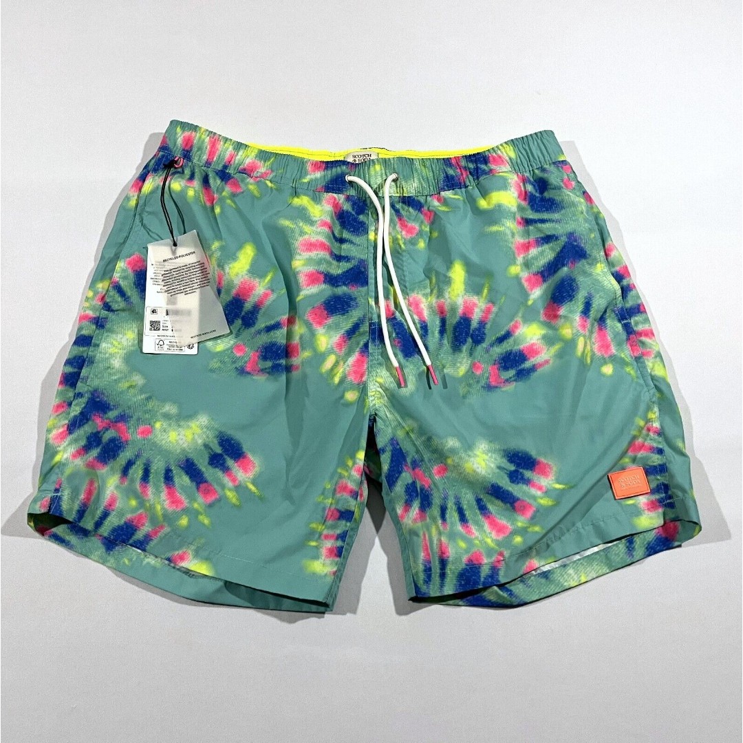 Scotch & Soda Mens Soft Blue Tie Dye Swim Short Polyester Drawstring Sz XL NWT