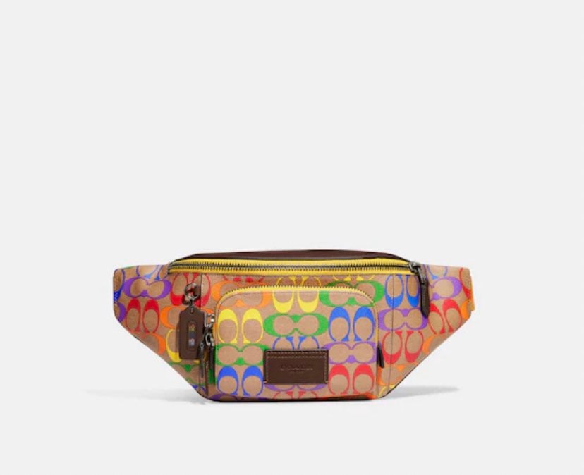 NWT Coach men Track Belt Bag In Rainbow Signature Canvas