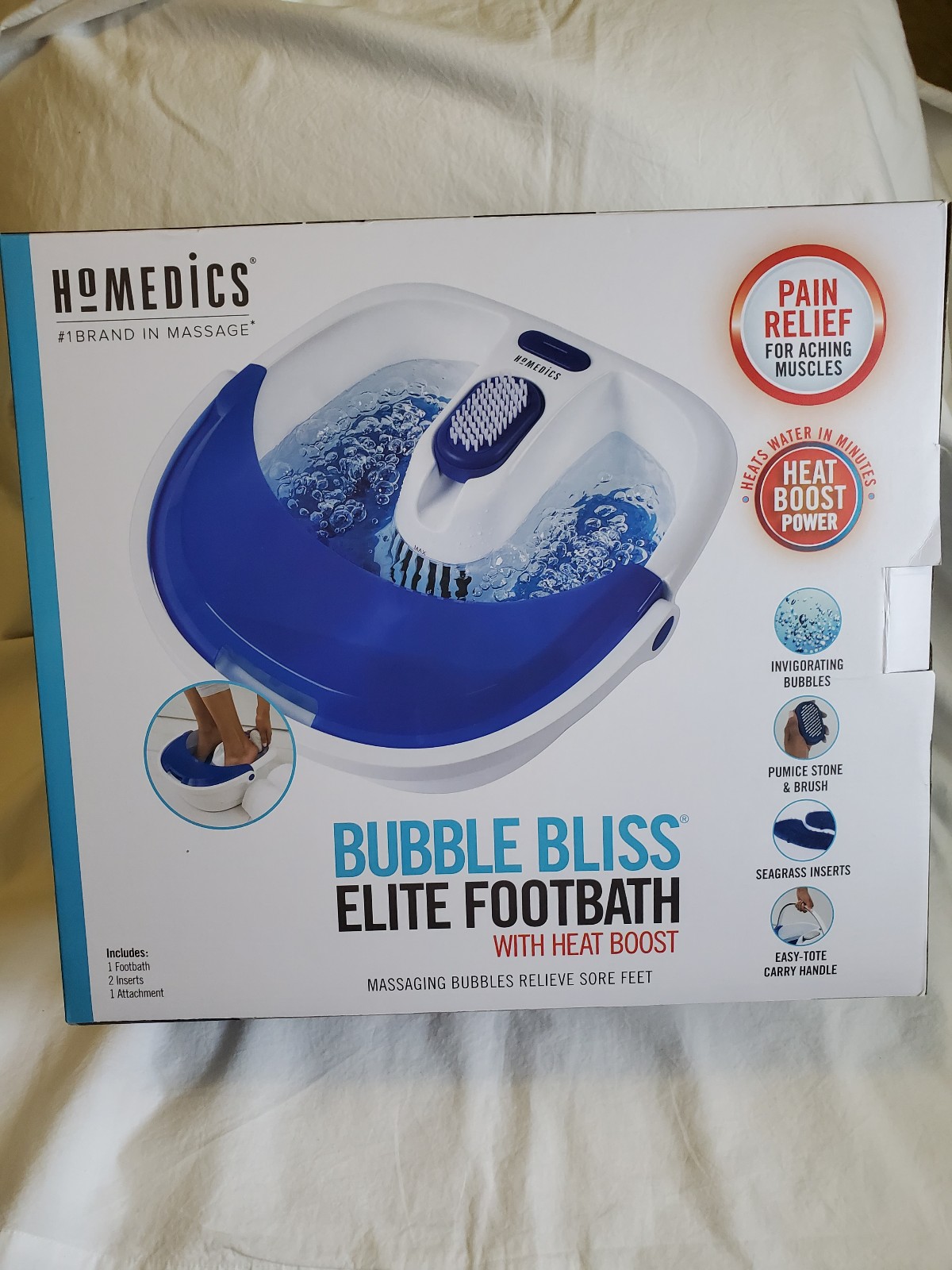 HOMEDICS FB-380H Bubble Bliss Elite Footbath Heat Boost Power Open Box. Used 1 t