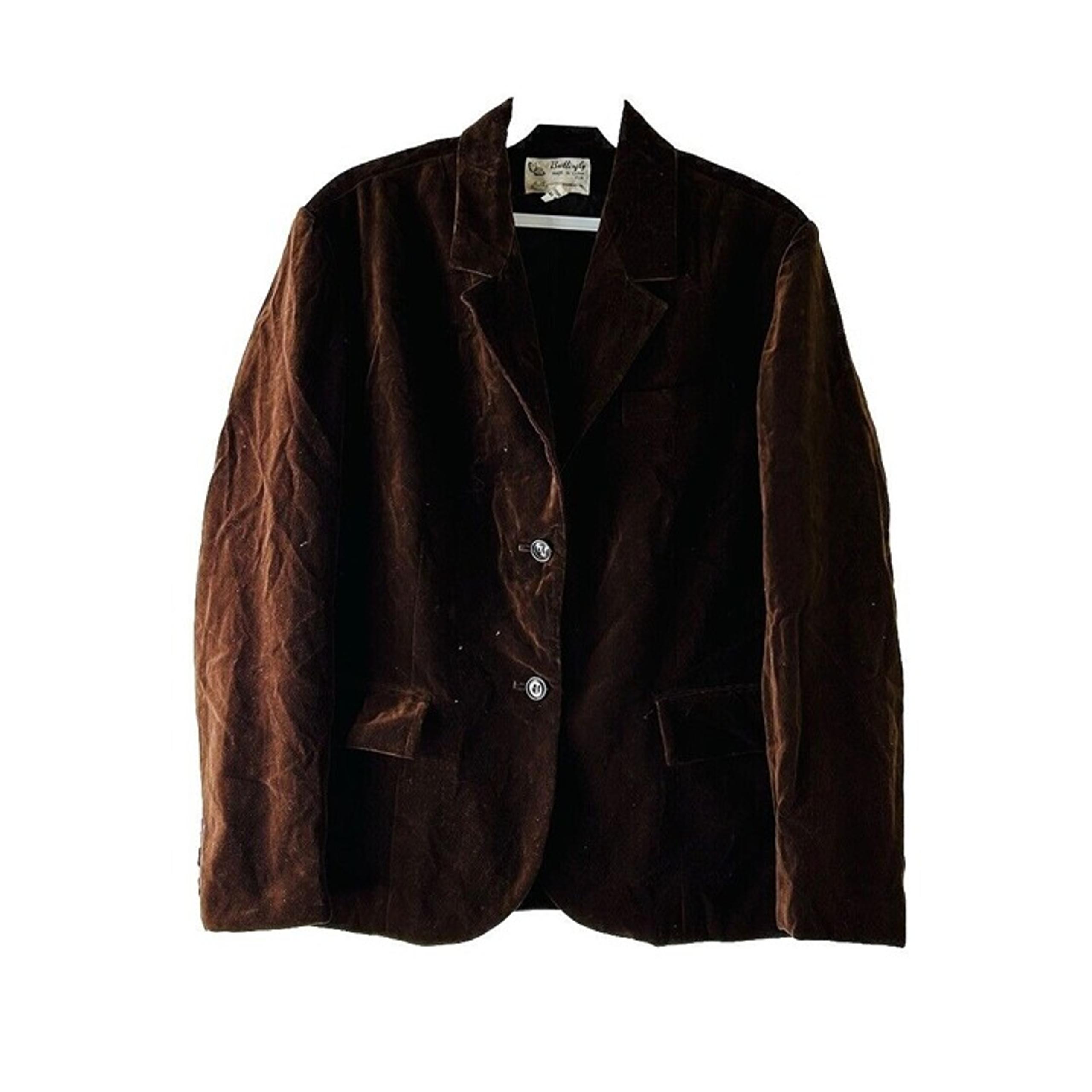VTG 70s Womens 12 Brown Velour Velvet Three Button Blazer Jacket Disco Hippy