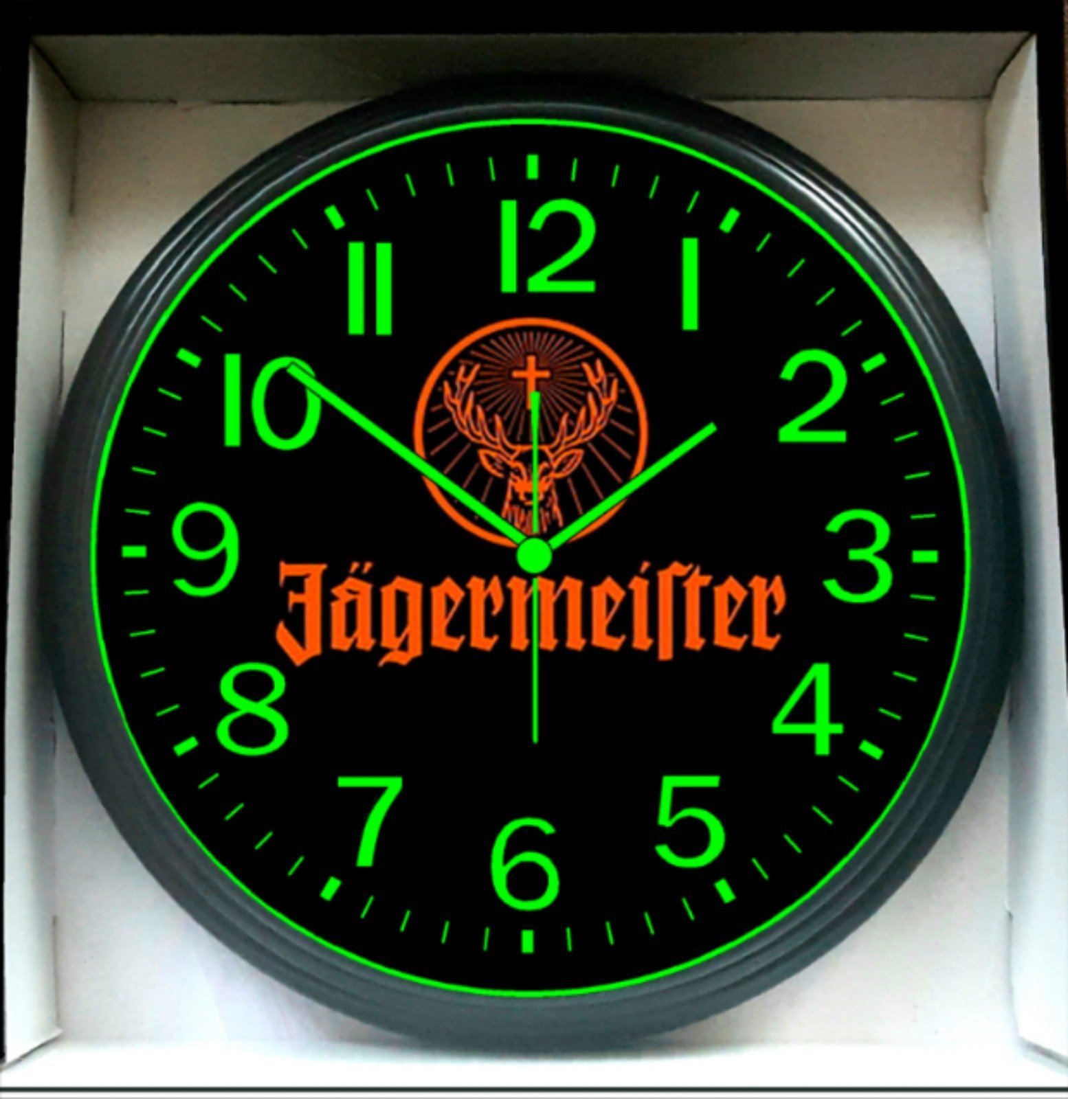 Jägermeister Bar Lounge Pool Table Garage Shop Glow in the Dark Wall Clock NEW!