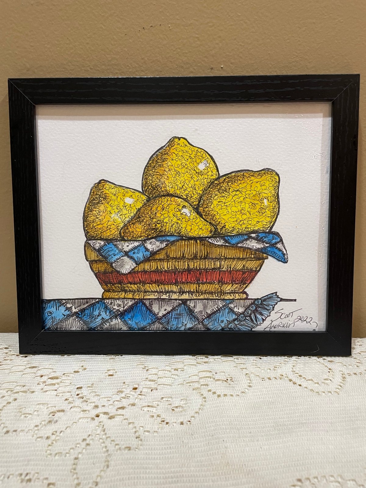 Original Framed Lemon Portrait Artist Signed
