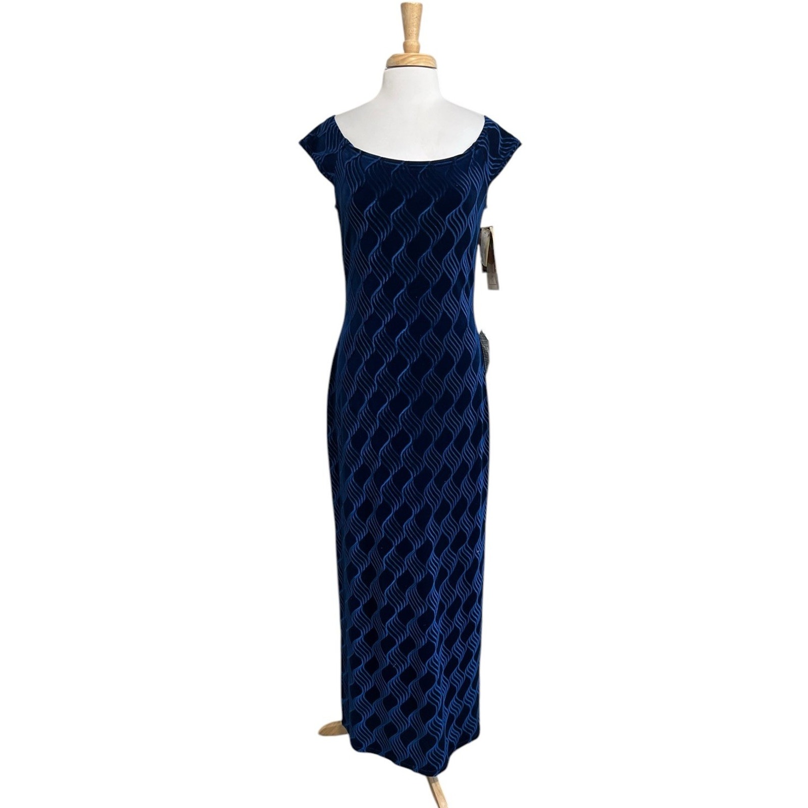 Vintage 90s Y2k Maxi Sapphire Blue Velvet Ethereal Gown Scott McClintock sz 14