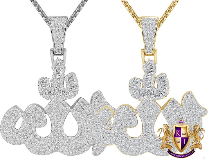 24+ Grams Sterling Silver Simulated Diamond Allah God Muslim Pendant 2'' Charm