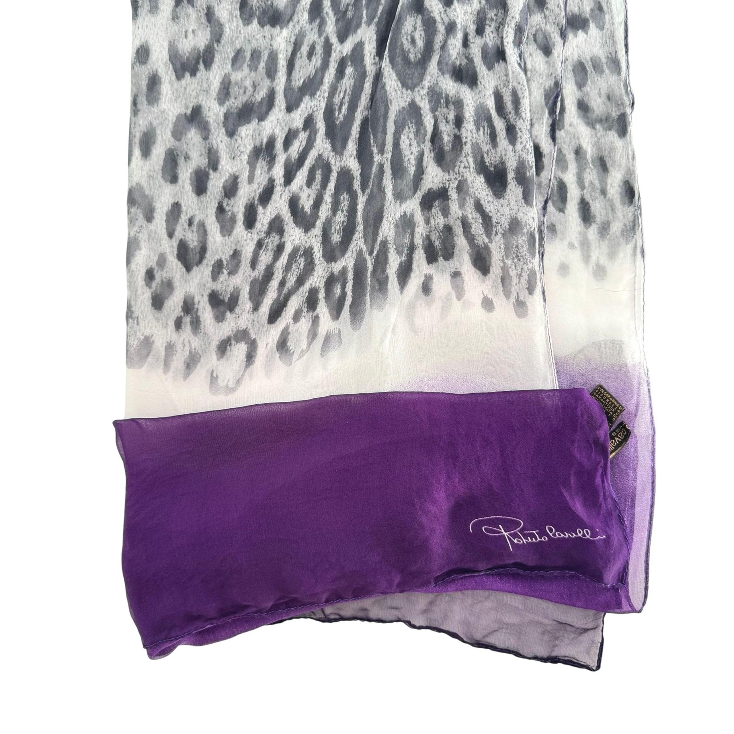 Roberto Cavalli Purple Animal Print 100% Silk Scarf Made in Italy Designer 90s
