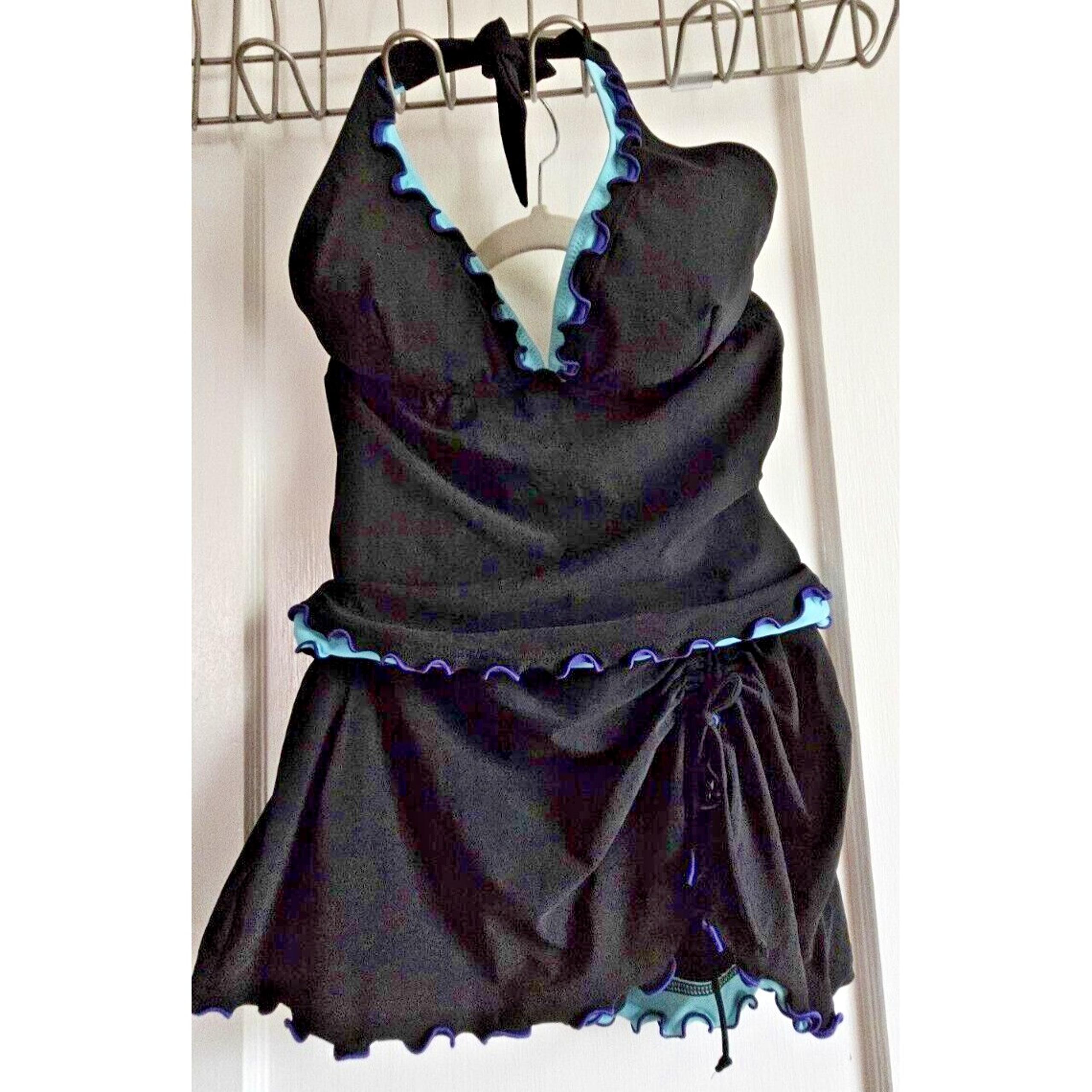 Profile by Gottix 2 pcs swimsuit lettuce edge halter tankini shirred skirt Sz 6