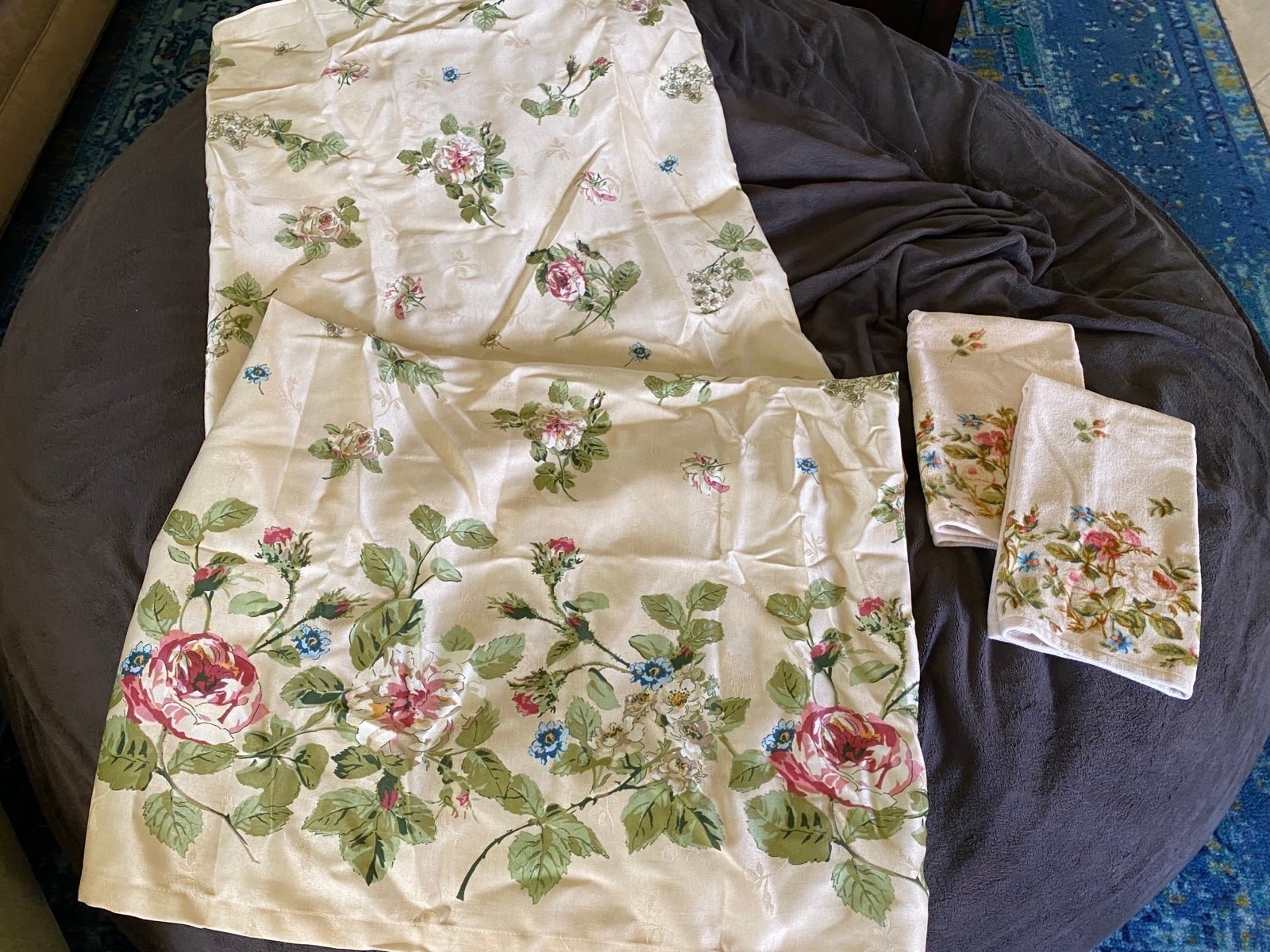 Lenox Floral Shower Curtain and (2) Brand New Lenox Briar Rose Hand Towels