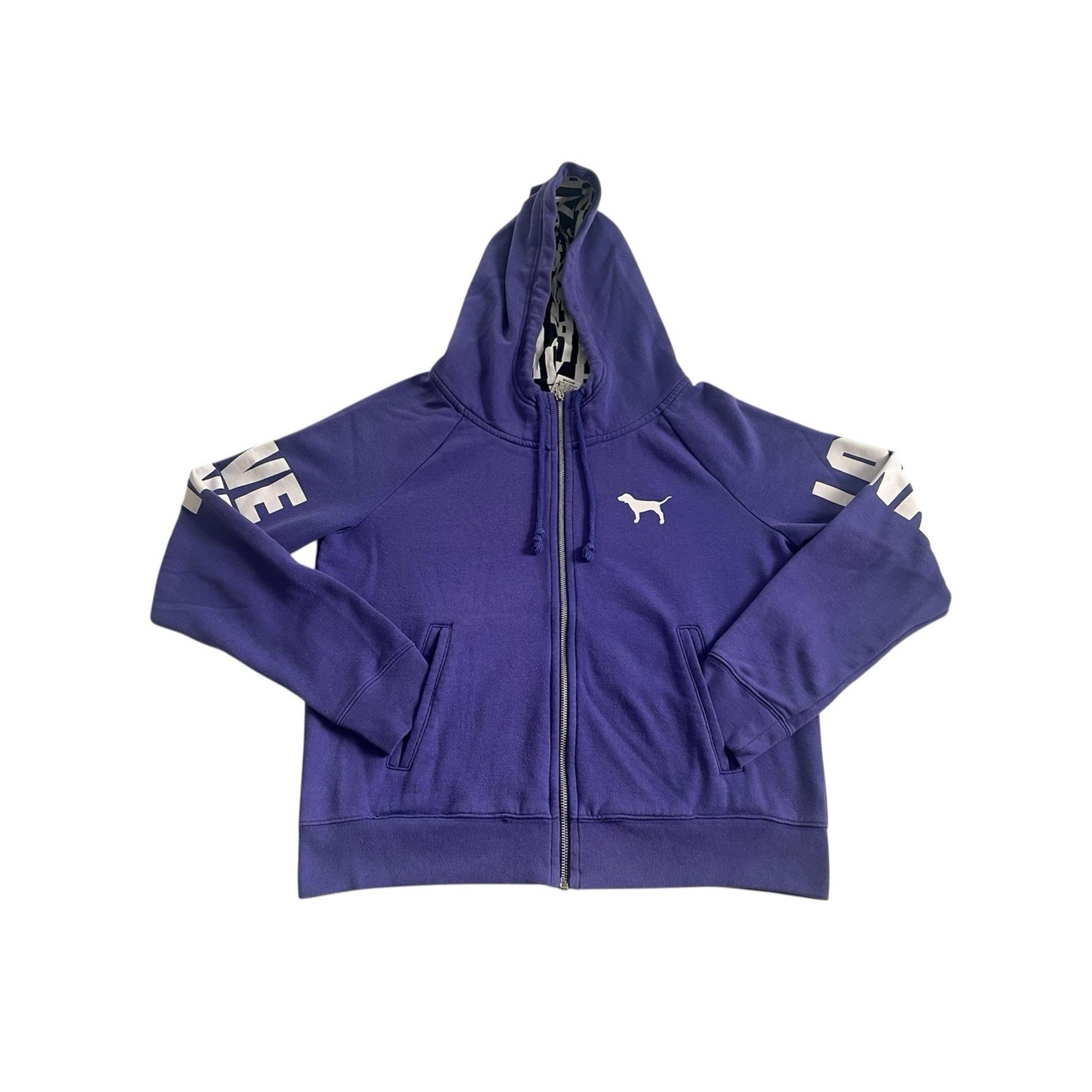 Victoria's Secret PINK Womens Long Sleeve Full Zip Purple Sweatshirt Hoodie Sz L