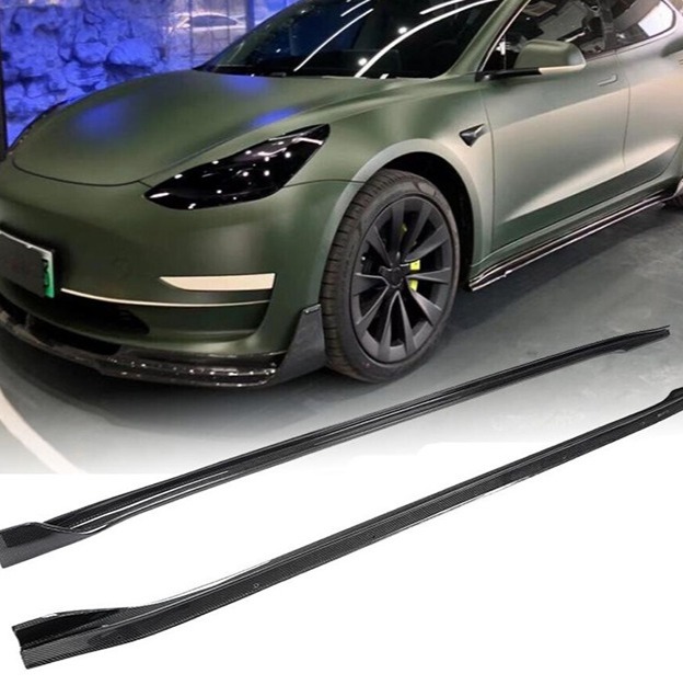 New Tesla Model 3 2017-2023 Real Carbon Fiber Side Skirts Extension Lip Panel