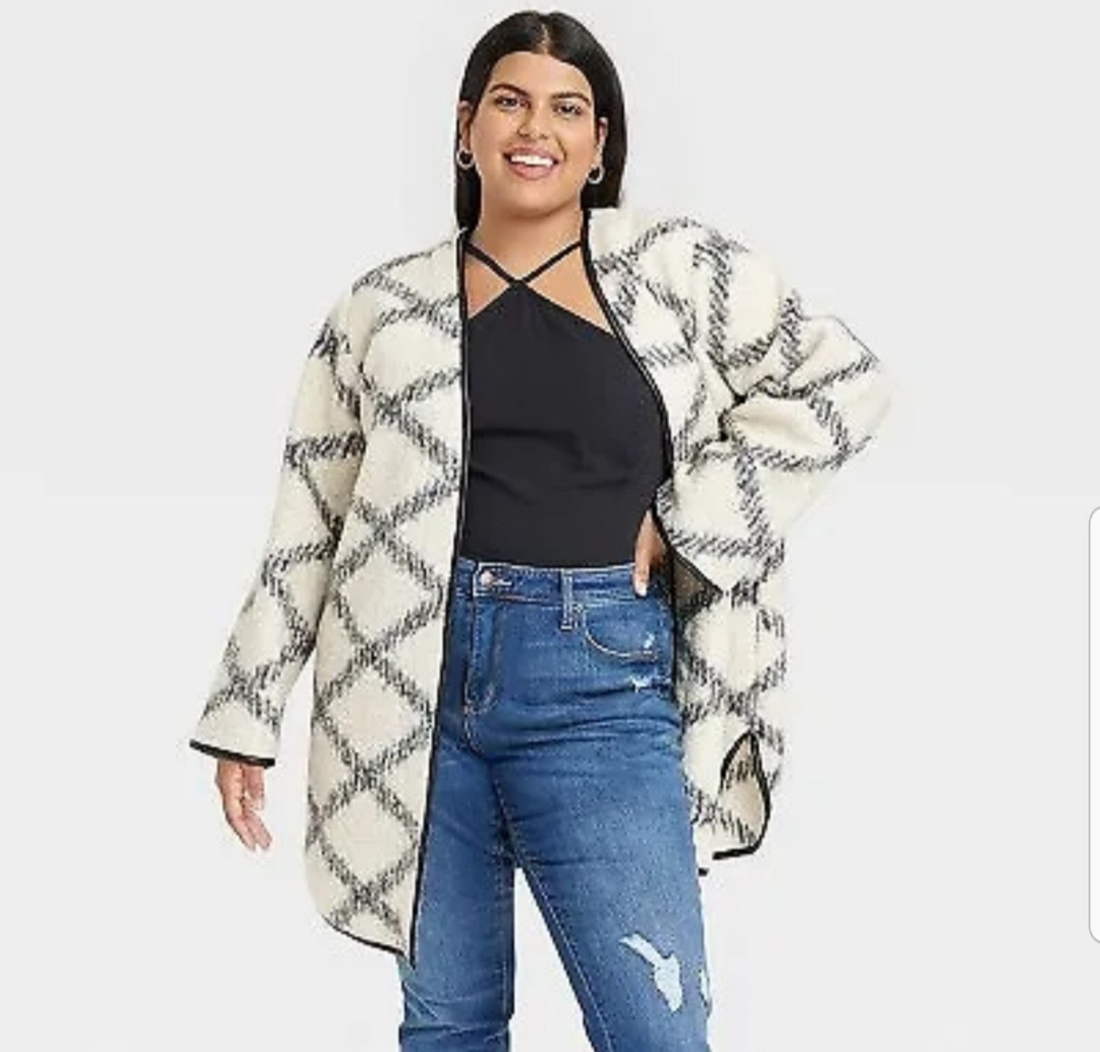 Women's Plus Size Cozy Overcoat - Ava & Viv Cream X /14W