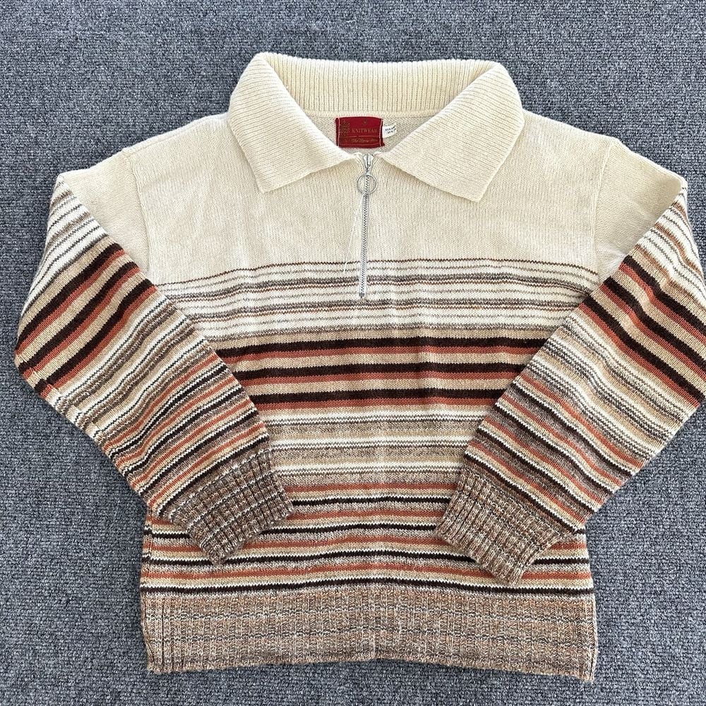 Vintage Kings Road Sweater Shirt Mens Medium Striped 70s Zipper Collar Knit VTG