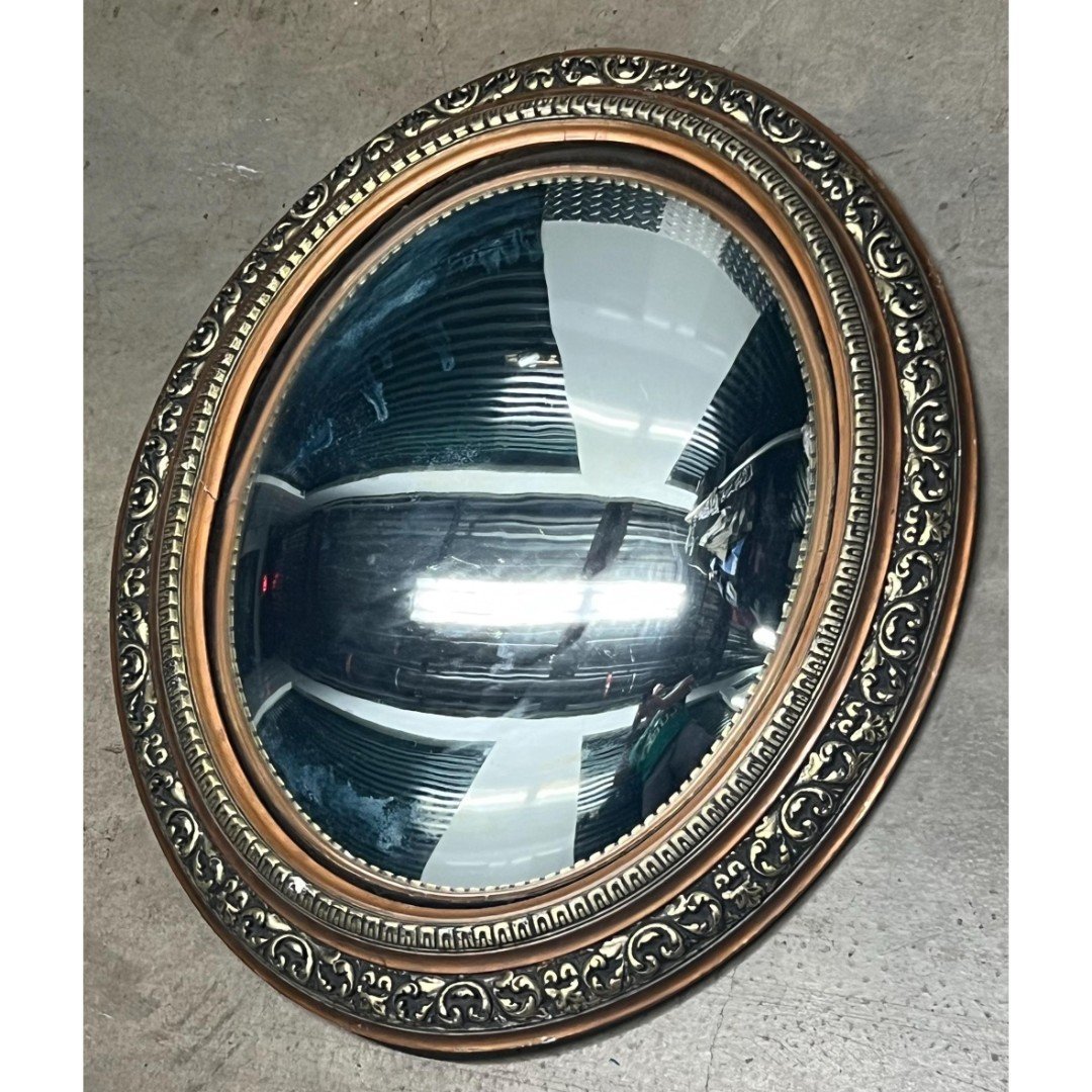 Convex Oval frame late 19th century with stylized foliage decoration mirror