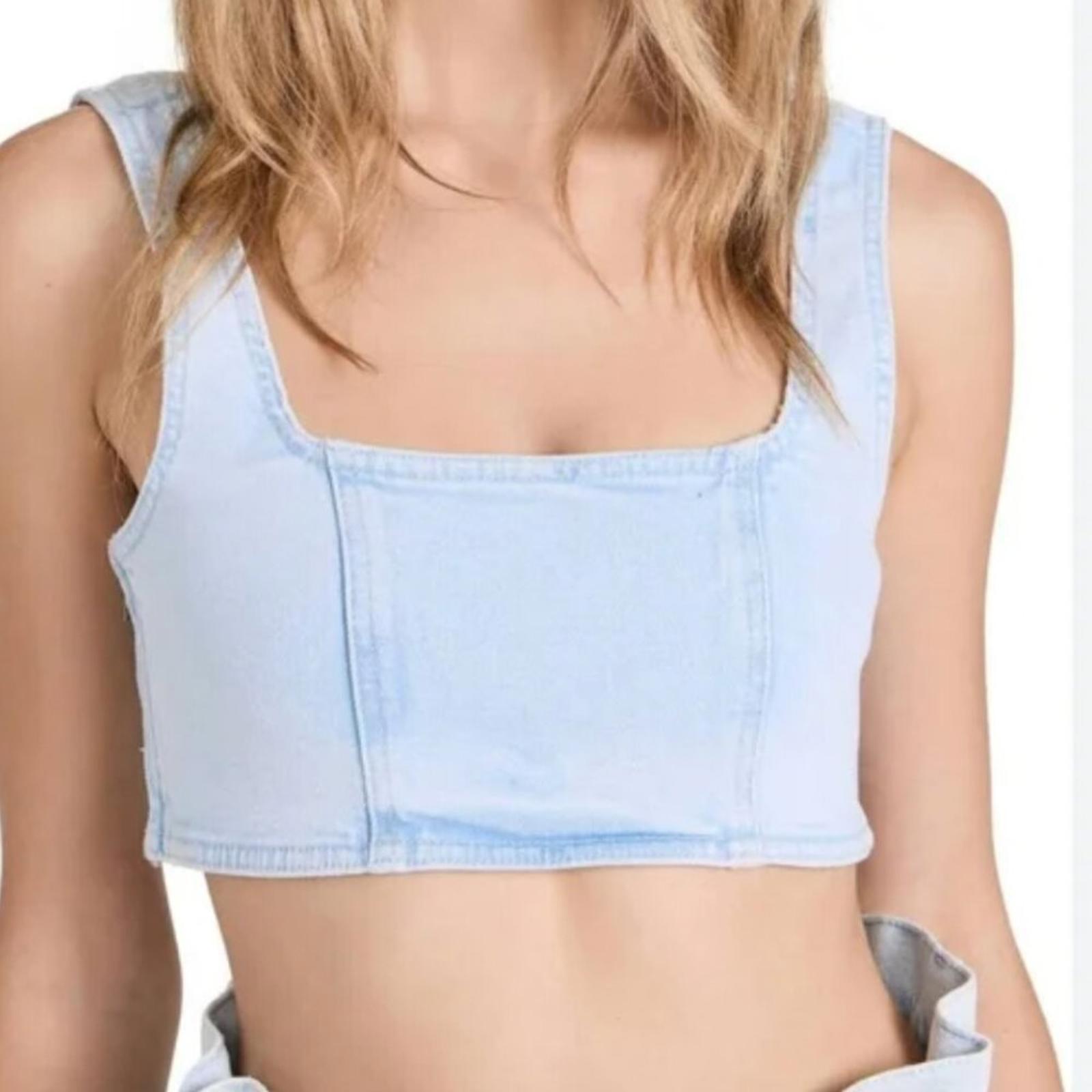 Good American Light Wash Denim Bralette Top Size 3 /Large