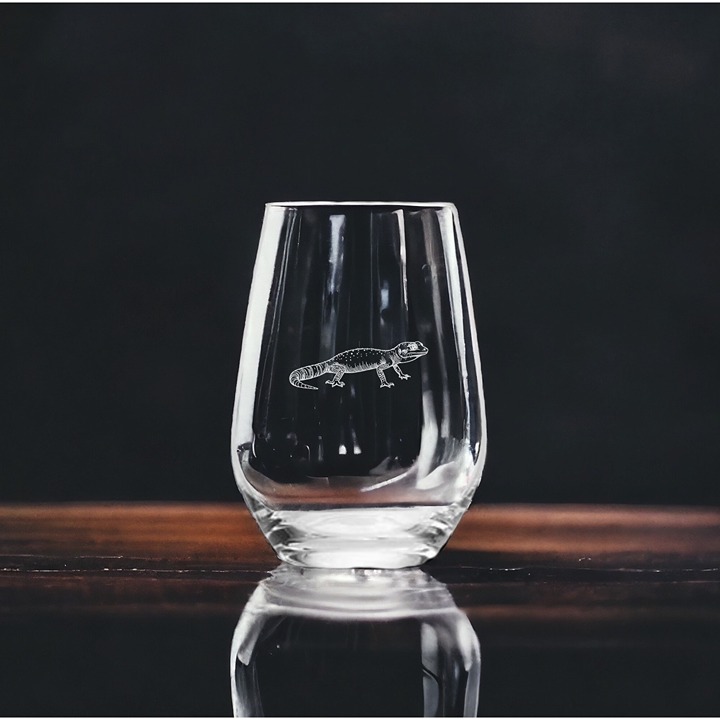 Leopard Gecko Stemless Wine Glasses x4 Premium 15 Oz Personalize Gift Lizard NEW