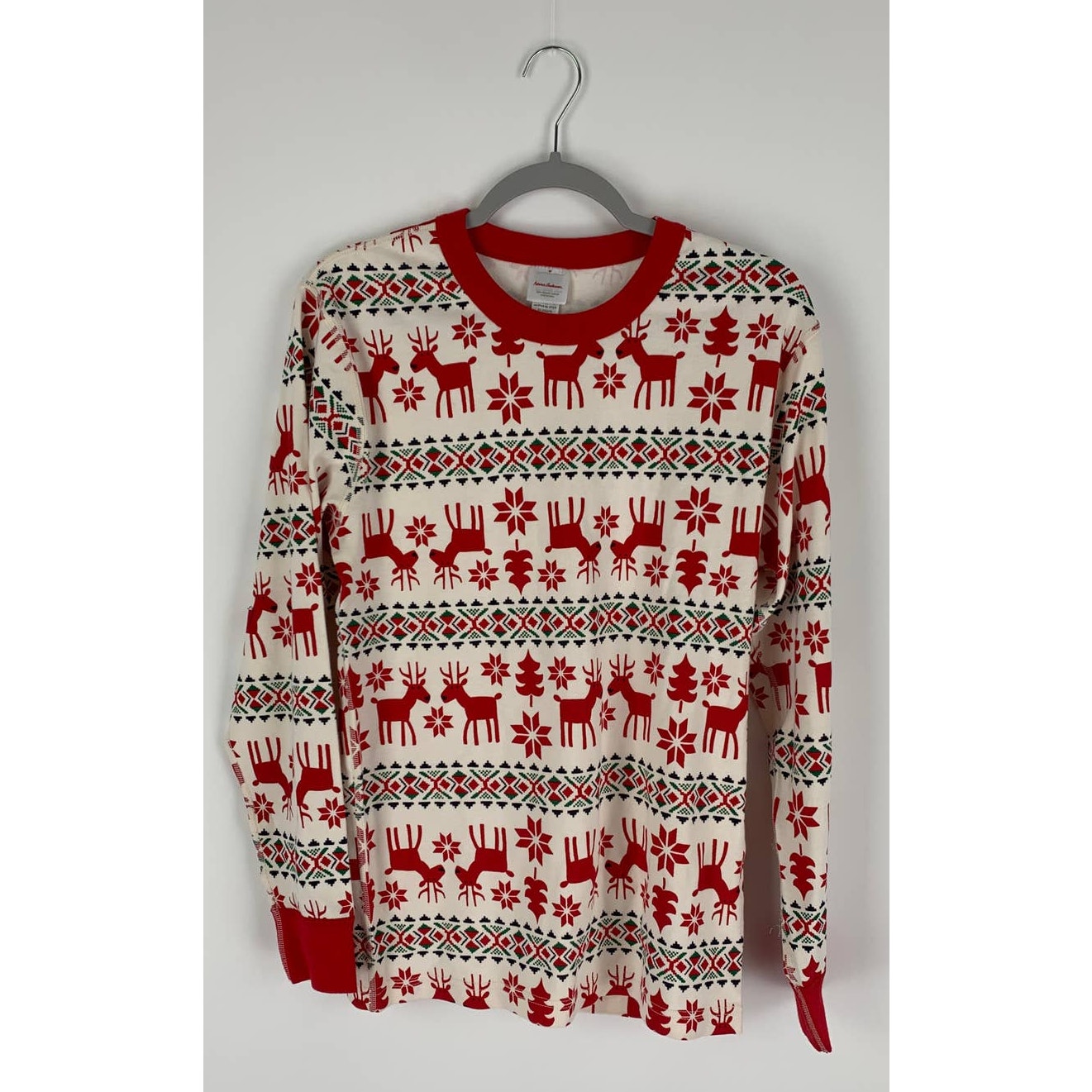 Hanna Andersson Womens Long John Pajama Top Size Medium Christmas Reindeer Red