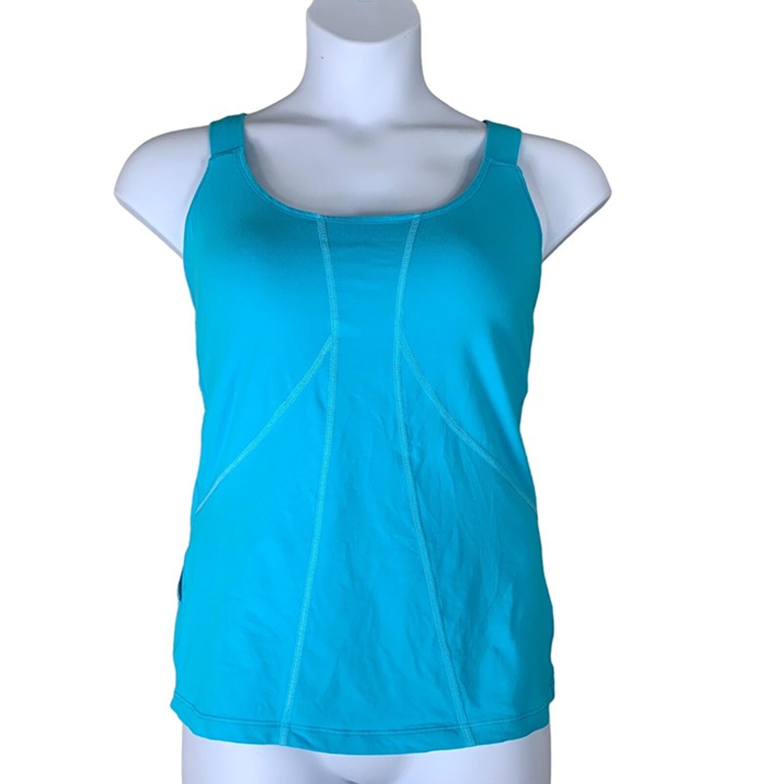 Lucy Tank Top Size Large Blue Built In Sports Bra Back Clasp Racerback Womens