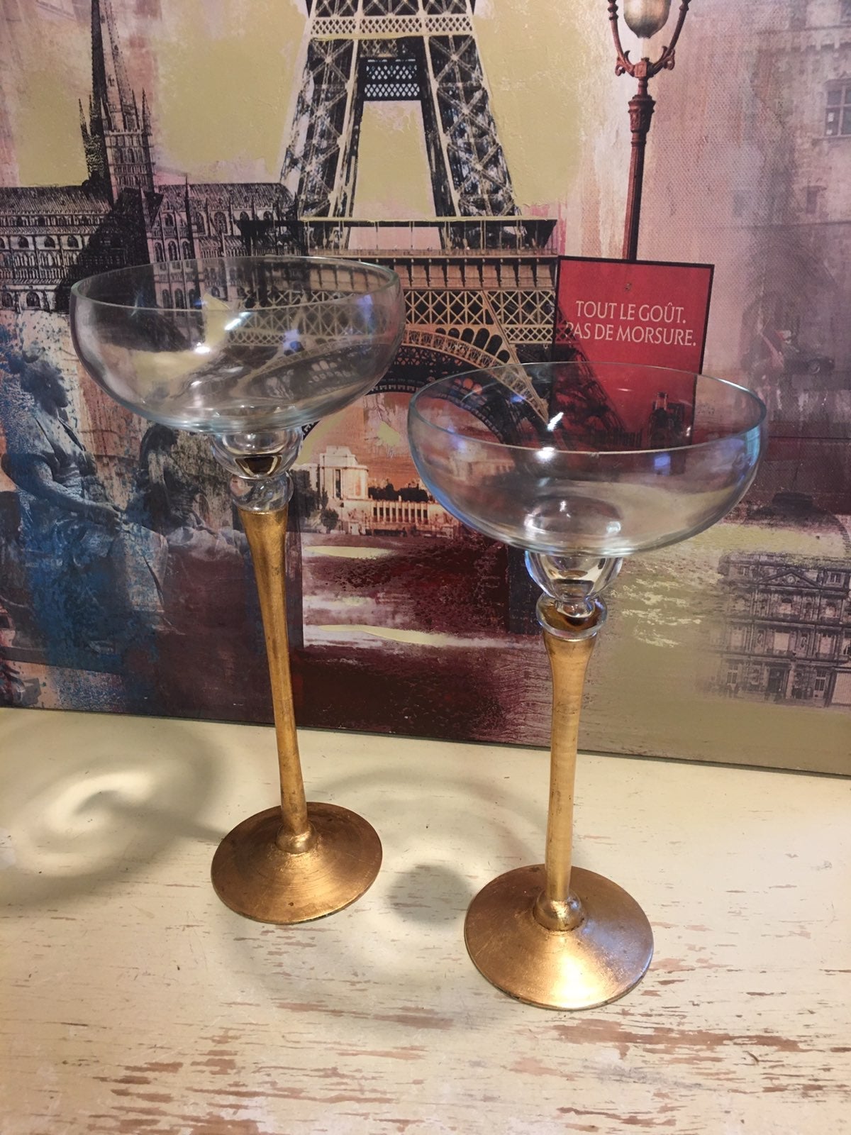 Set of 2 Large Glass Goblet Style Candle Holders