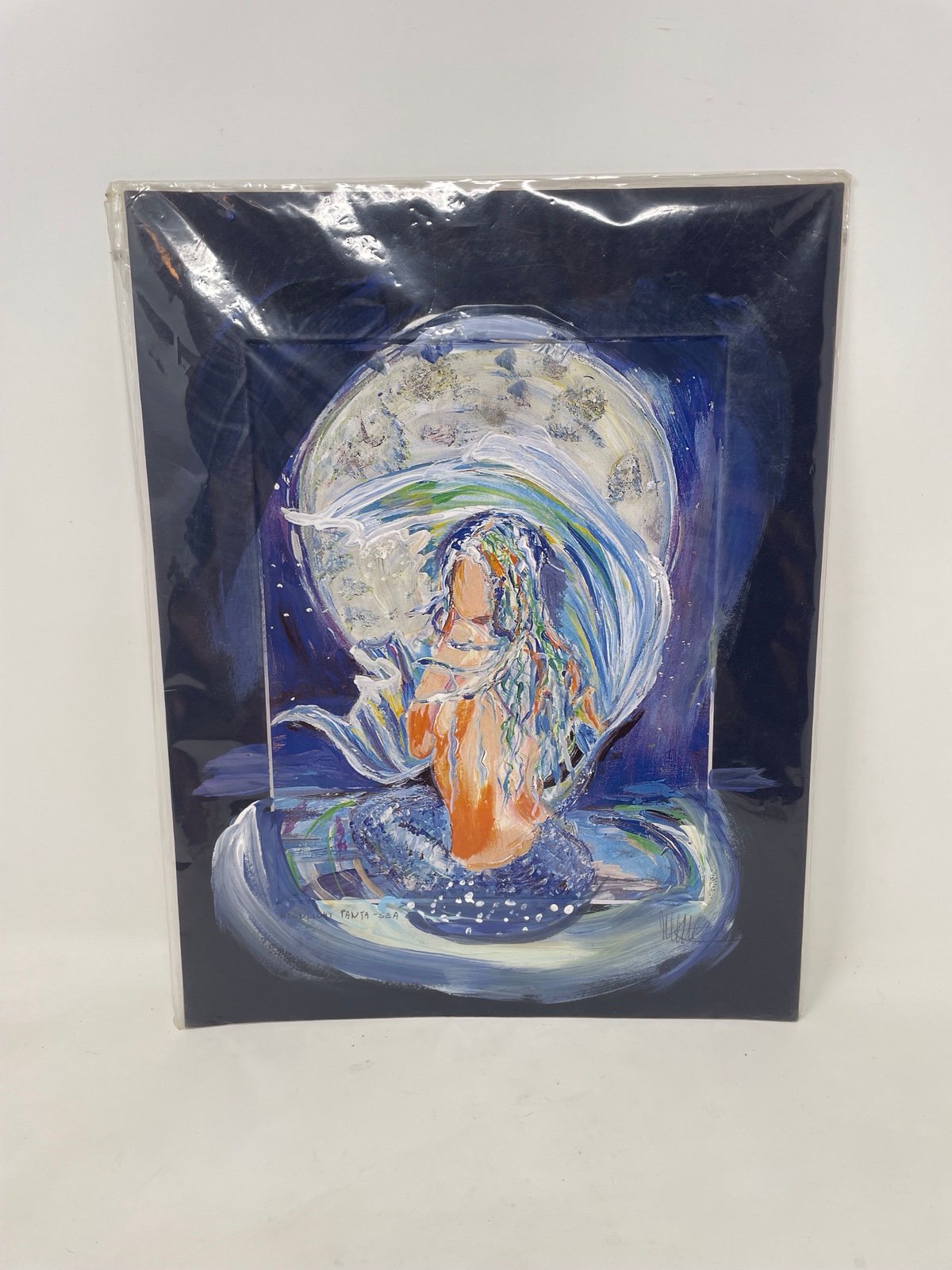 New Marina Cantlon Painted Matted Print Moonlight Fanta Sea Mermaid Moon Beach