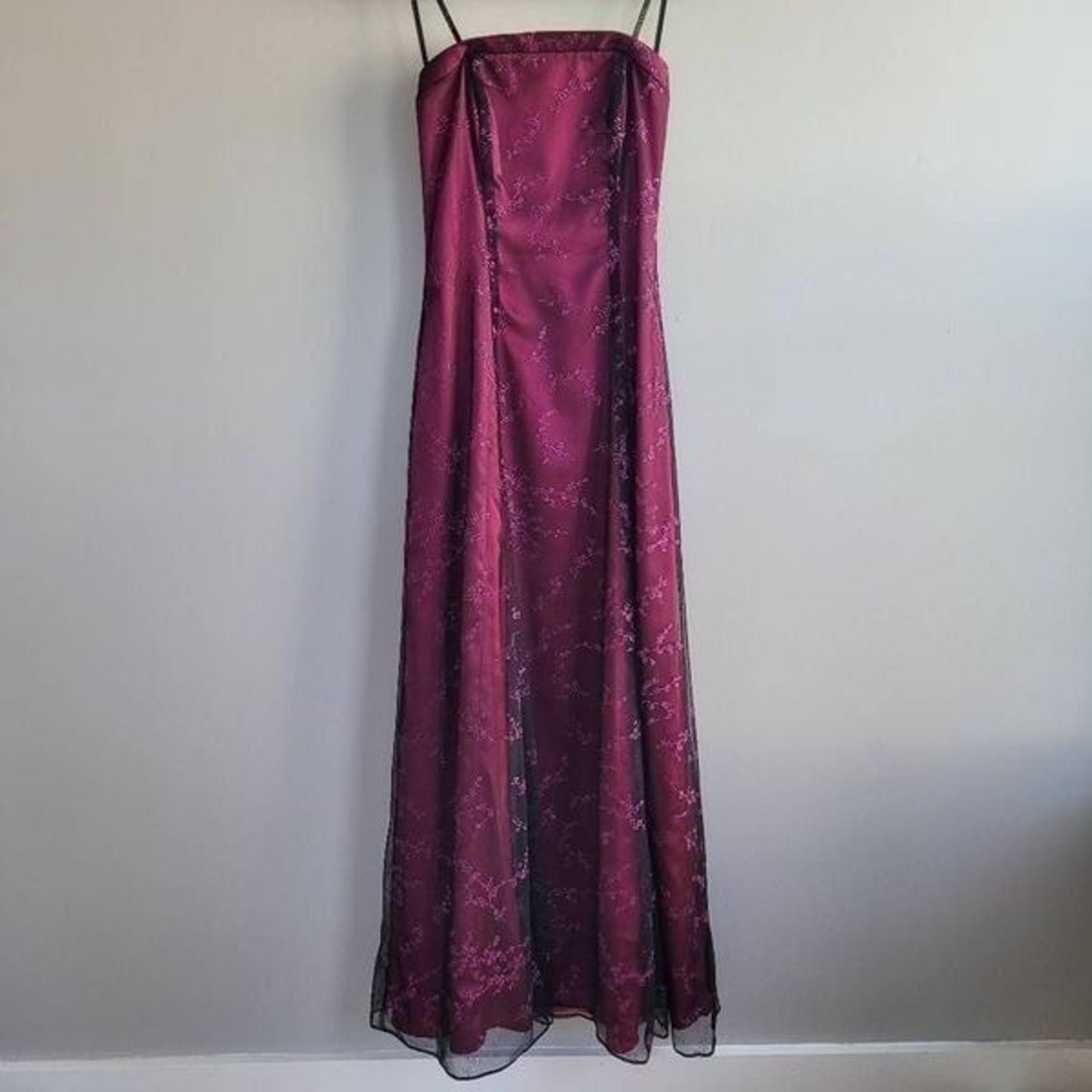 Vintage 90s maxi length strapless dress evening gown floral mesh sparkle overlay