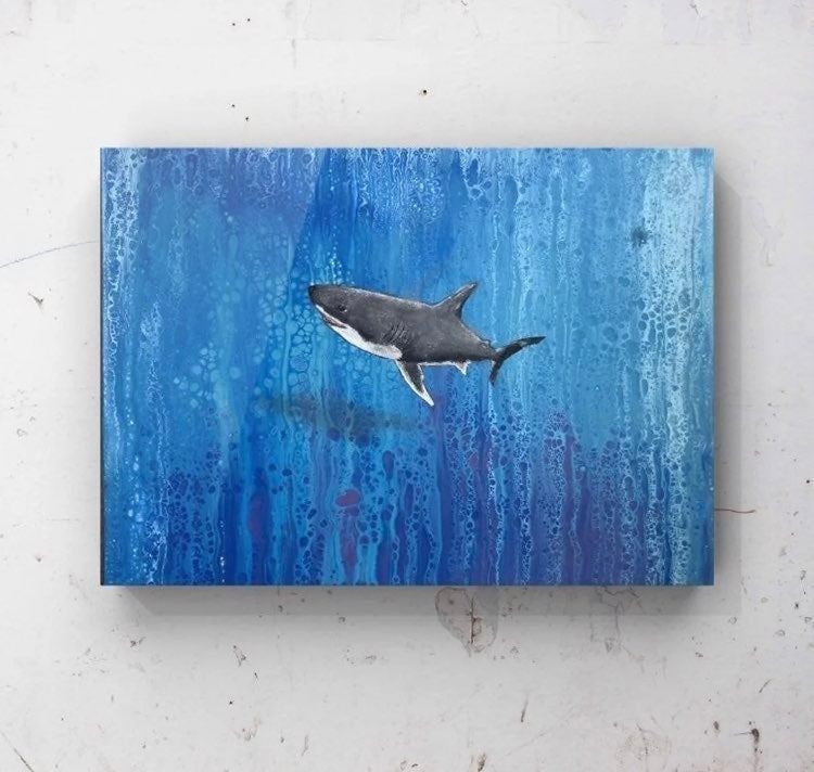 Abstract acrylic pour painting Shark Shadow original Signed