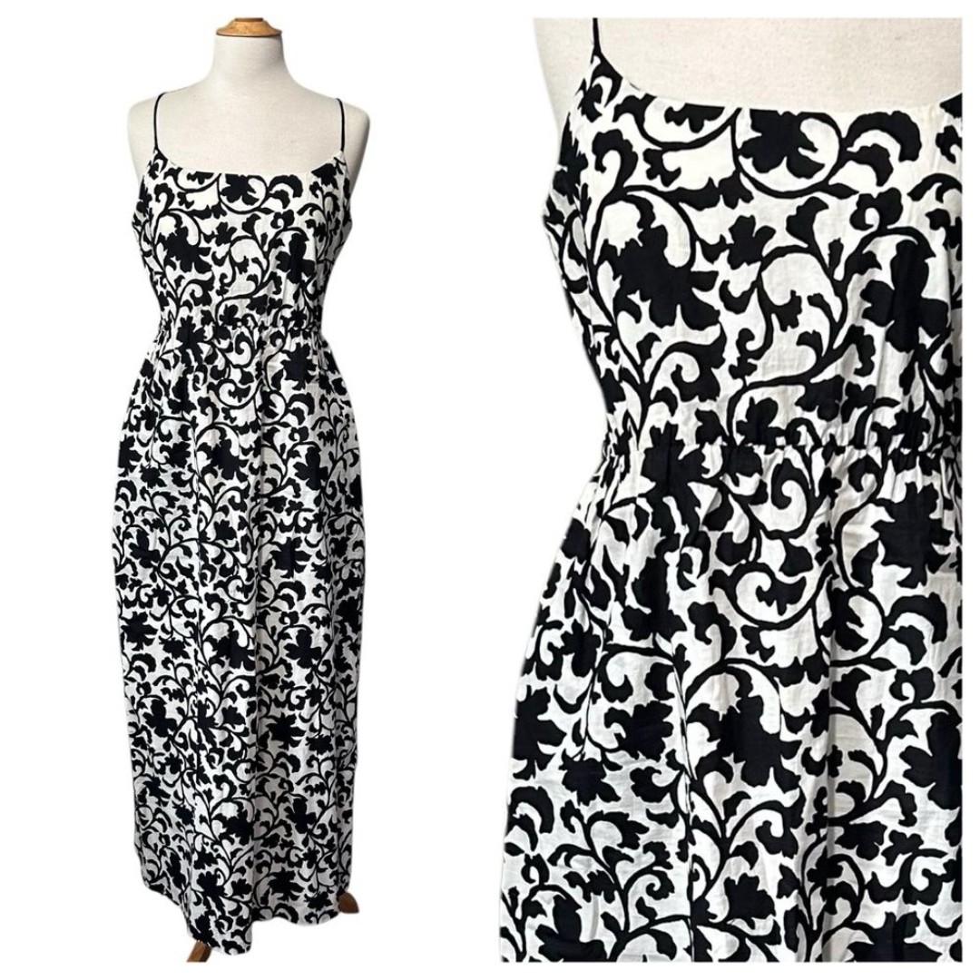 J. CREW Black White Floral Lined Empire waist Maxi Dress - Size 14