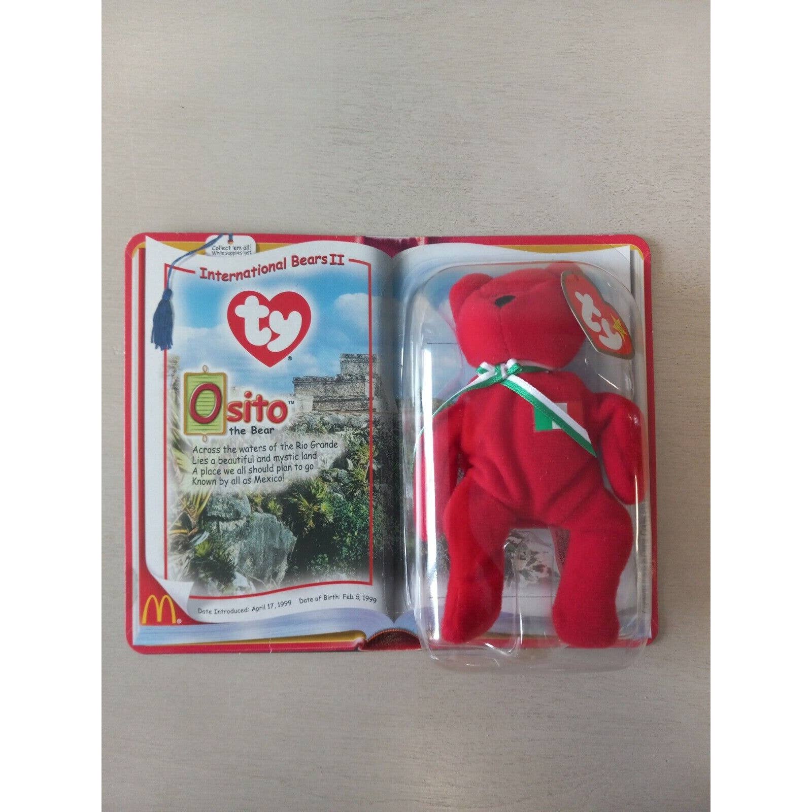 Osito the Bear McDonalds TY International Bears II Teenie Beanie Baby 1999 Rare